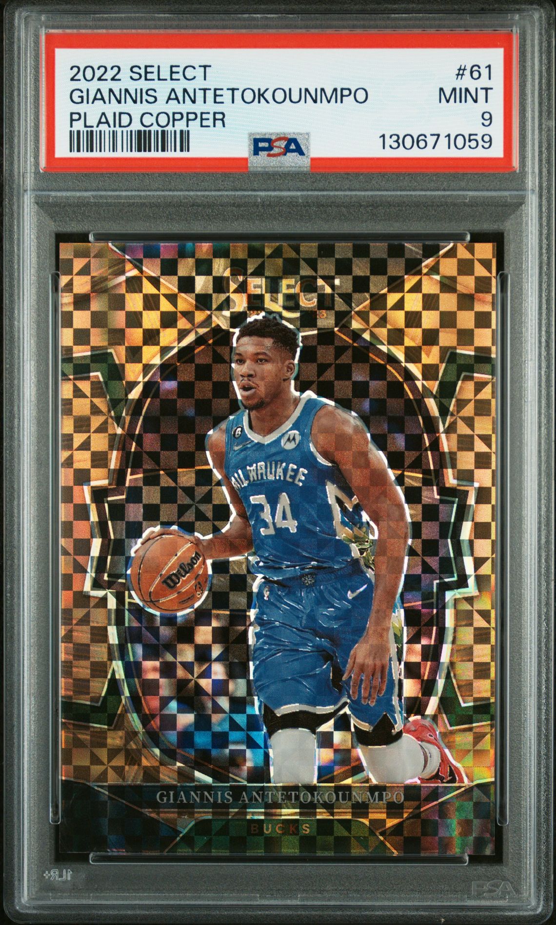 2022 Panini Select Giannis Antetokounmpo #61 (Plaid Copper) Mint 9 front
