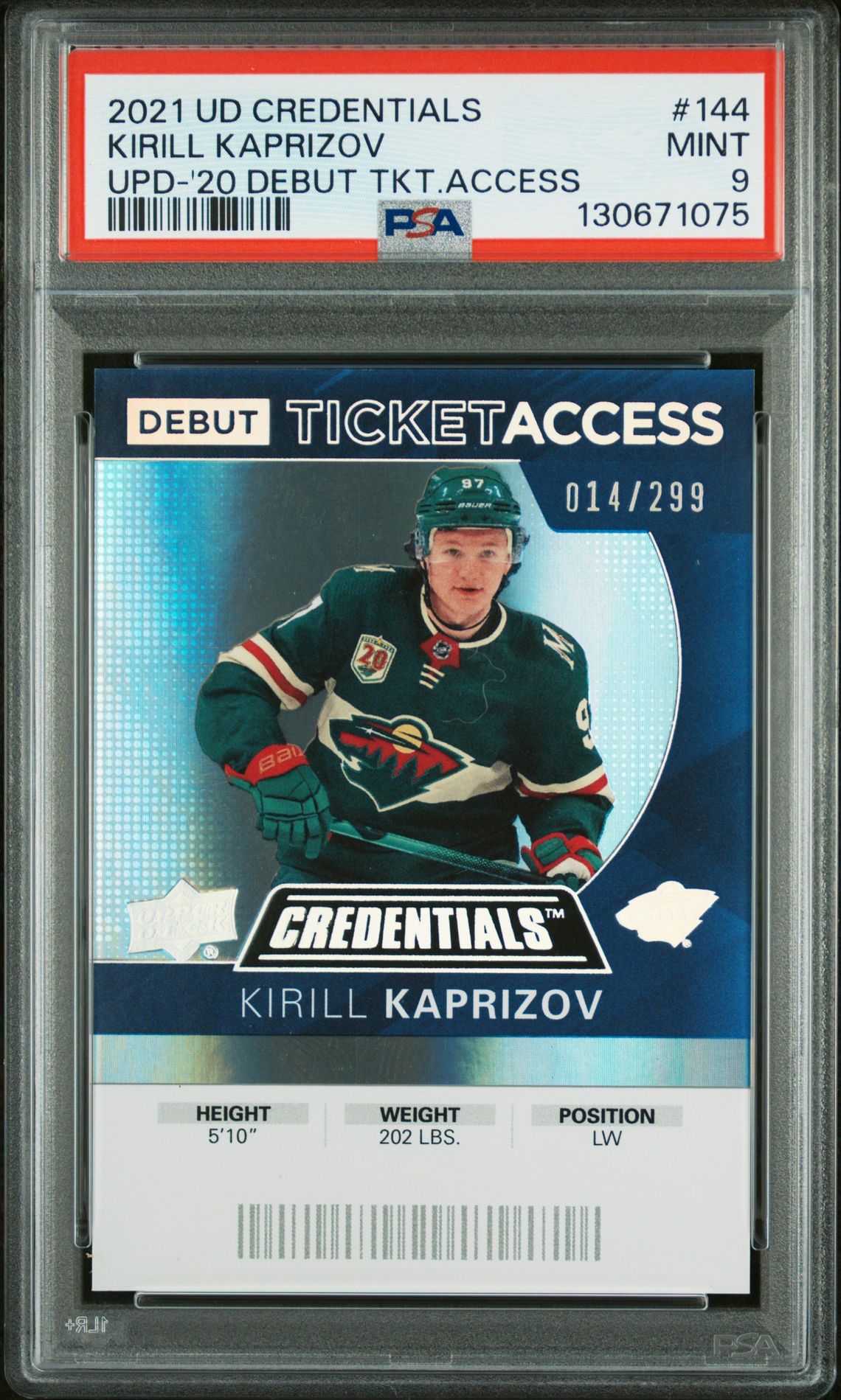 2021 Upper Deck Credentials Update Kirill Kaprizov #144 (Upd-'20 Debut Tkt.access) Mint 9 front
