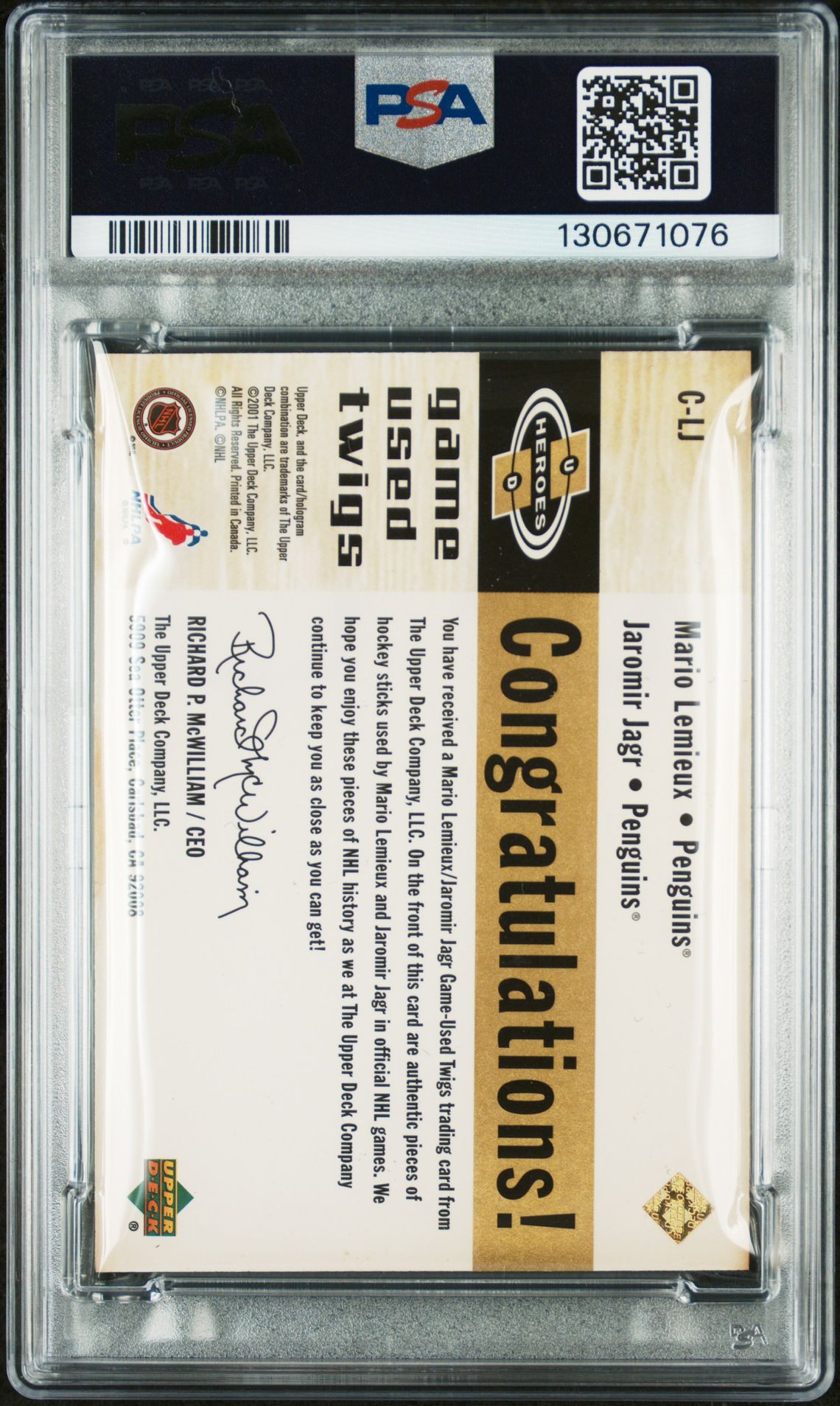 2000 Upper Deck Heroes Game-Used Twigs Gold M.lemieux/J.jagr #C-Lj (Game-Used Twigs Gold) N0: Authentic back