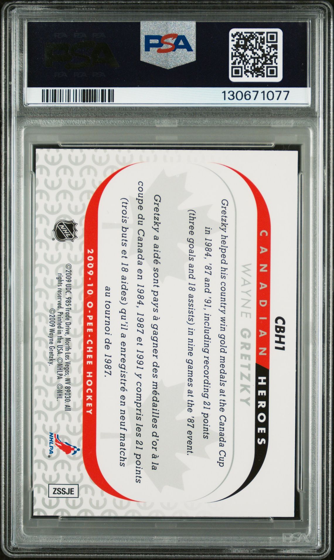 2009 O-Pee-Chee Canadian Heroes Wayne Gretzky #Cbh1 (Canadian Heroes-Foil) Mint 9 back