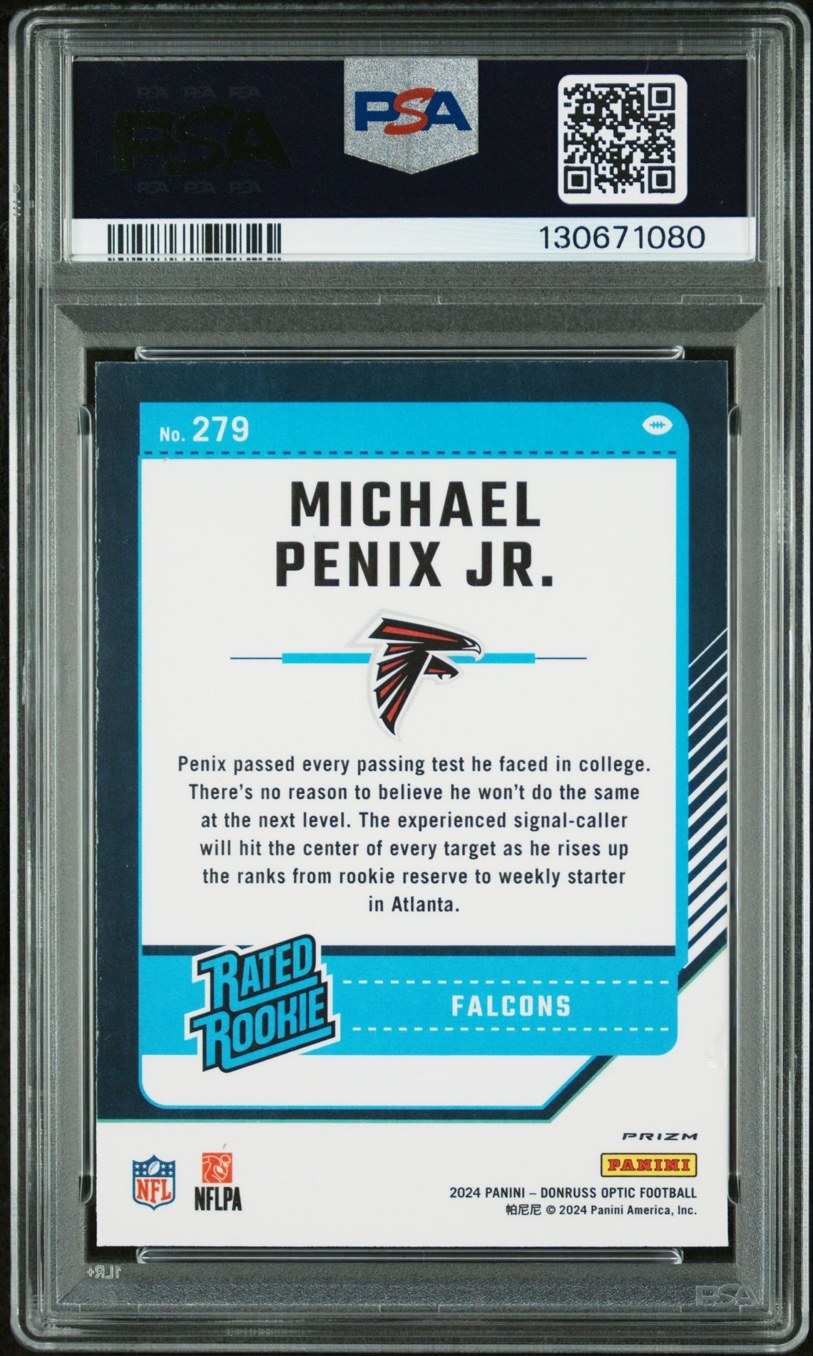 2024 Panini Donruss Optic Michael Penix Jr. #279 (Purple Shock) Gem Mt 10 back