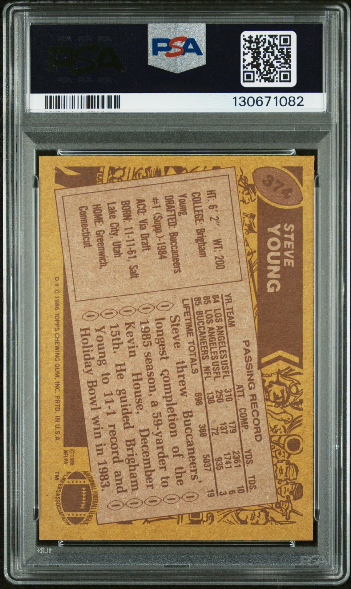 1986 Topps Steve Young #374 Ex-Mt 6 back