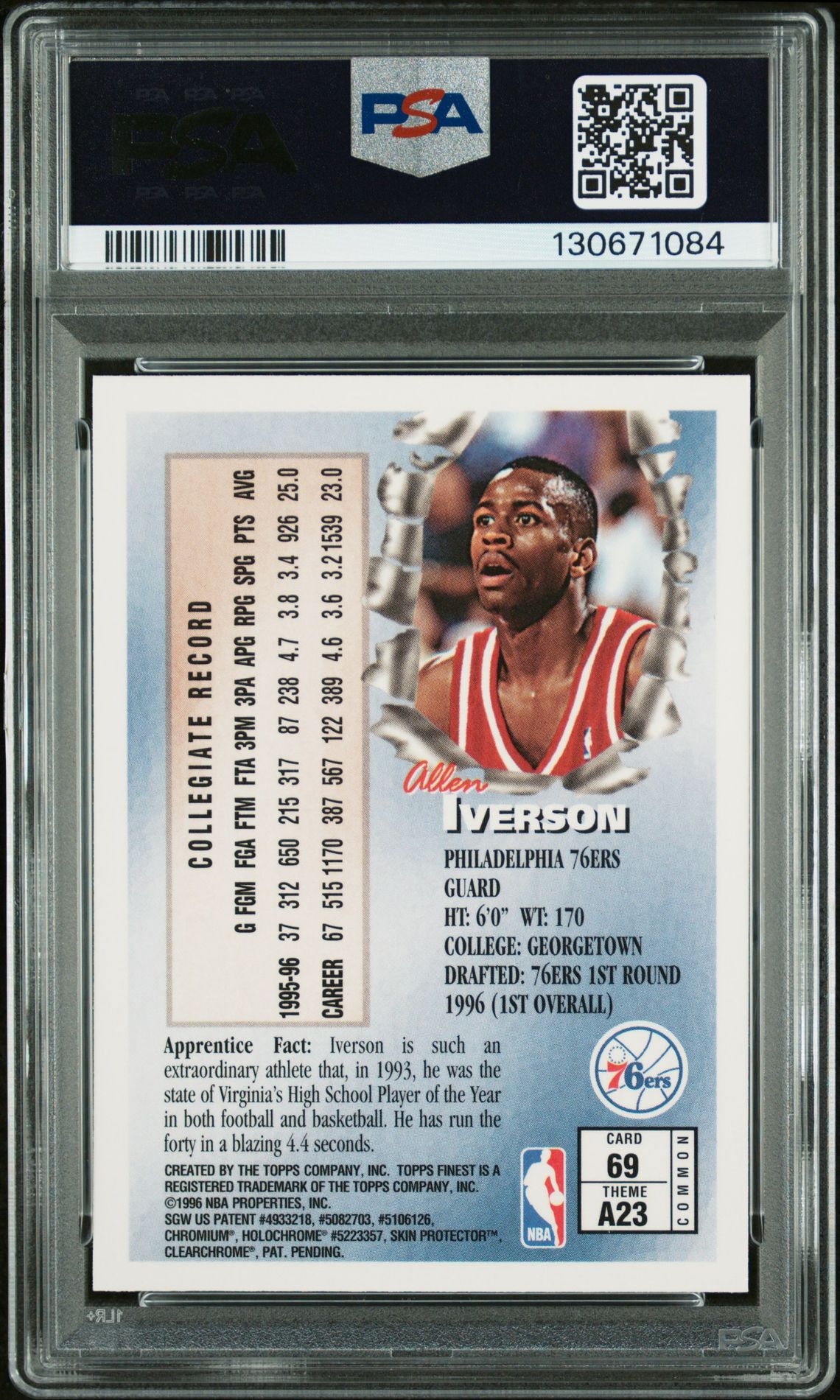 1996 Finest Allen Iverson #69 Nm-Mt 8 back