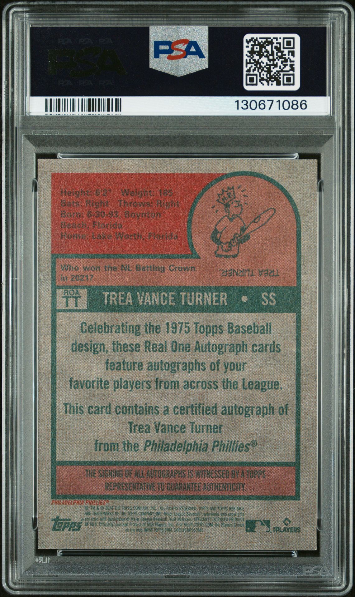 2024 Topps Heritage Real One Autographs Trea Turner #Roatt (Real One Autograph) Nm-Mt 8 back