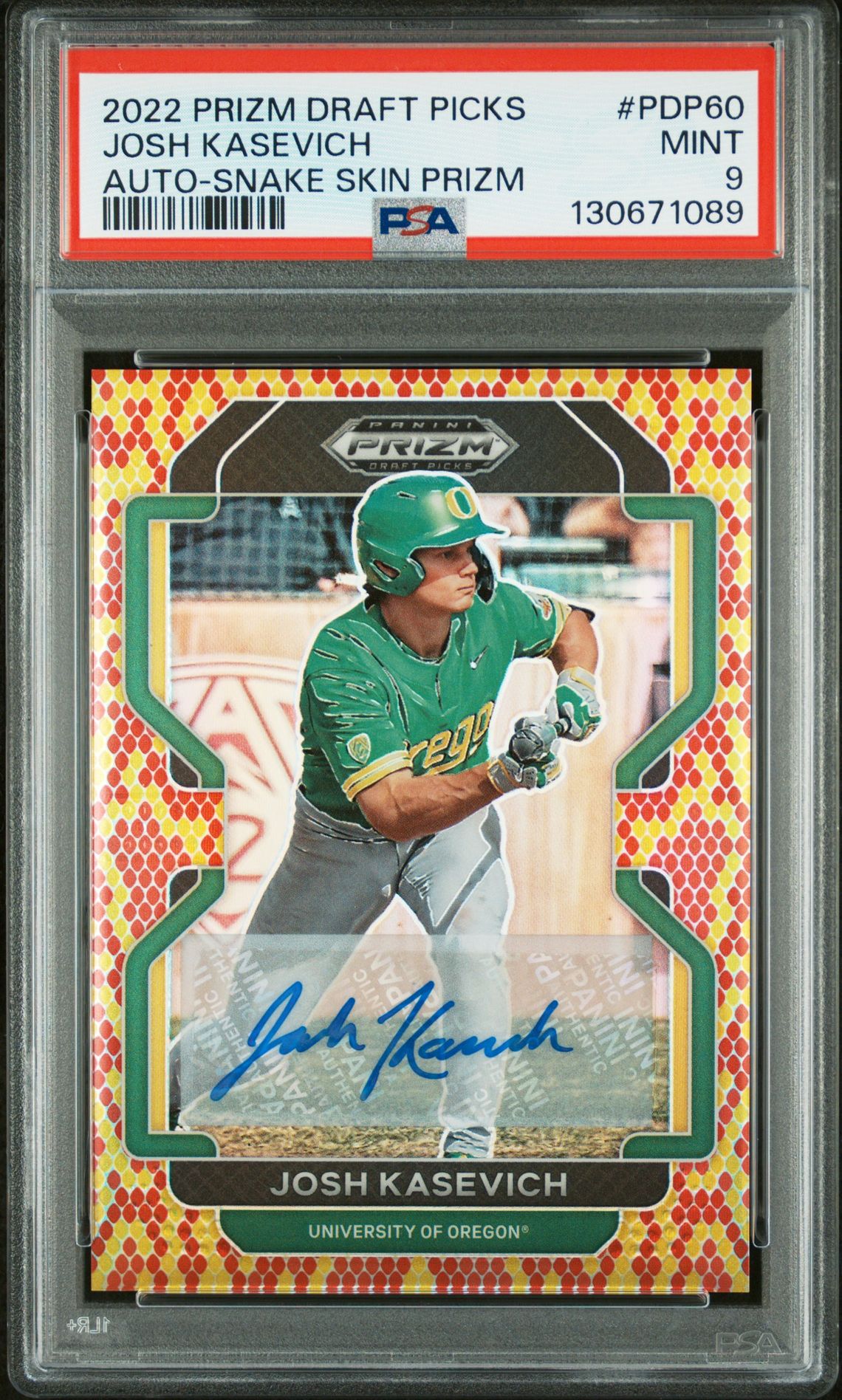 2022 Panini Prizm Draft Picks Josh Kasevich #Pdp60 (Auto-Snake Skin Prizm) Mint 9 front