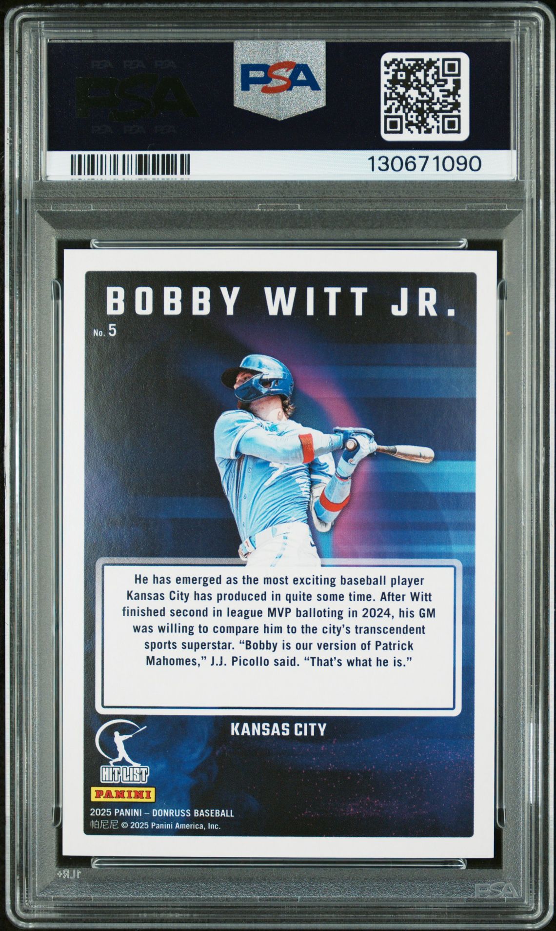 2025 Panini Donruss Hit List Bobby Witt Jr. #5 Mint 9 back