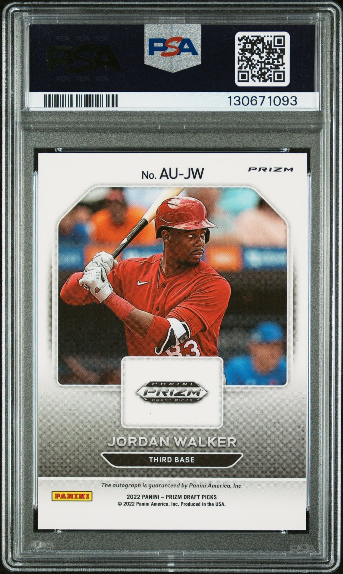 2022 Panini Prizm Draft Picks Autographs Jordan Walker #Aujw (Autographs) Gem Mt 10 back