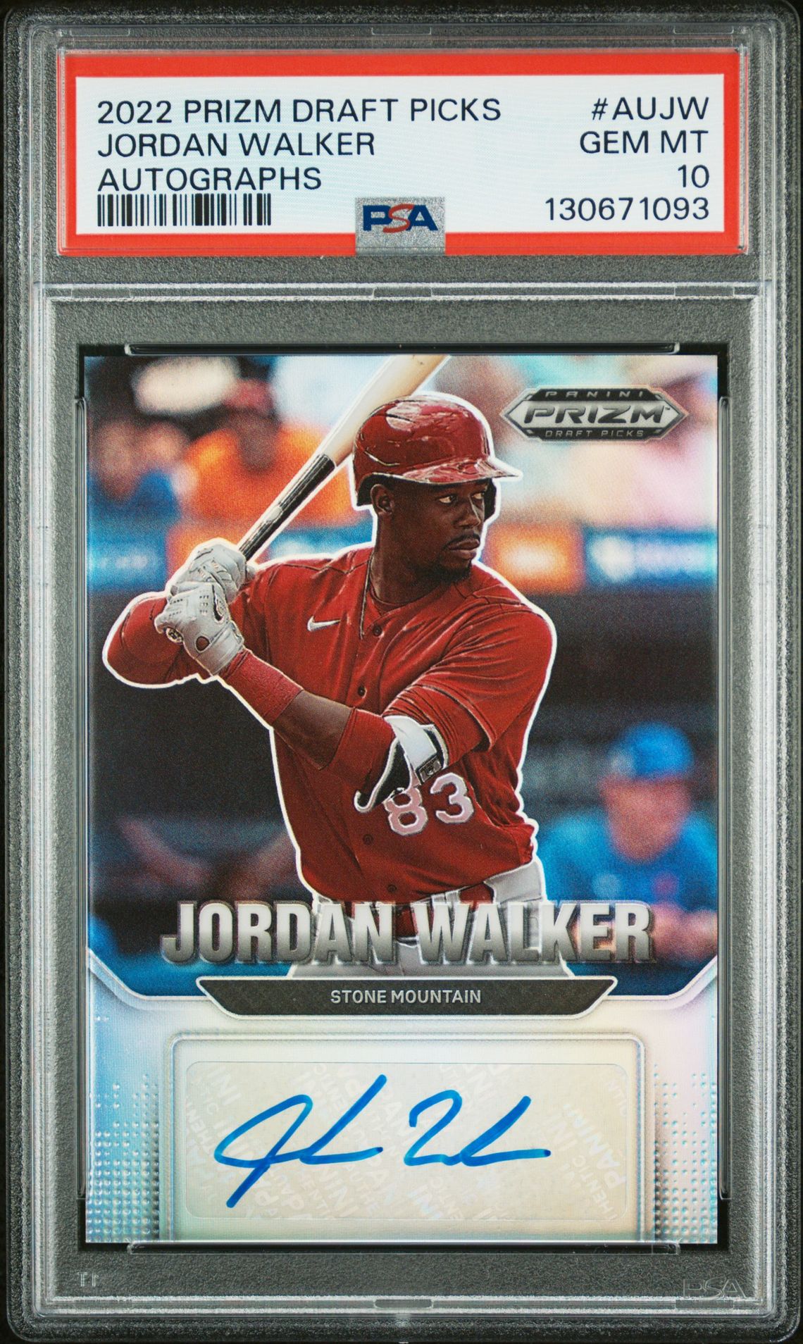 2022 Panini Prizm Draft Picks Autographs Jordan Walker #Aujw (Autographs) Gem Mt 10 front