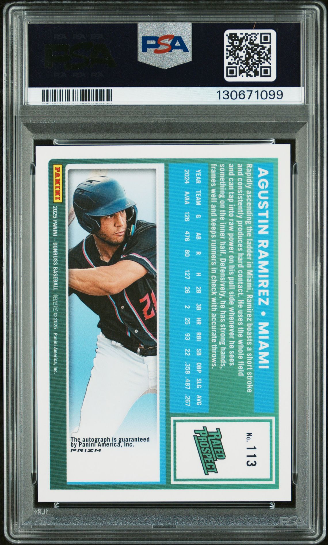 2025 Panini Donruss Agustin Ramirez #113 (Optic-Signature) Gem Mt 10 back