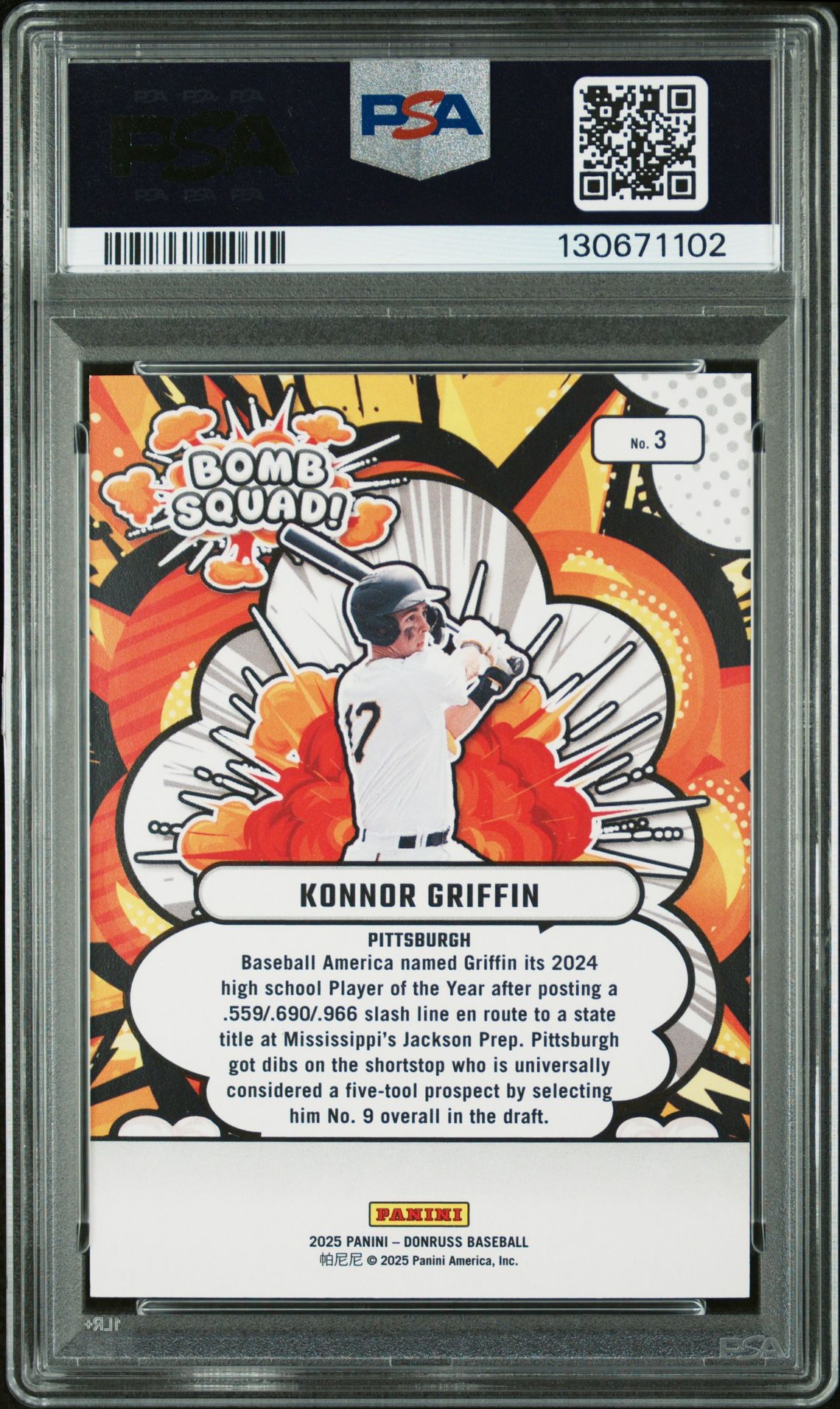 2025 Panini Donruss Bomb Squad Konnor Griffin #3 (Bomb Squad-Green Laser) Mint 9 back