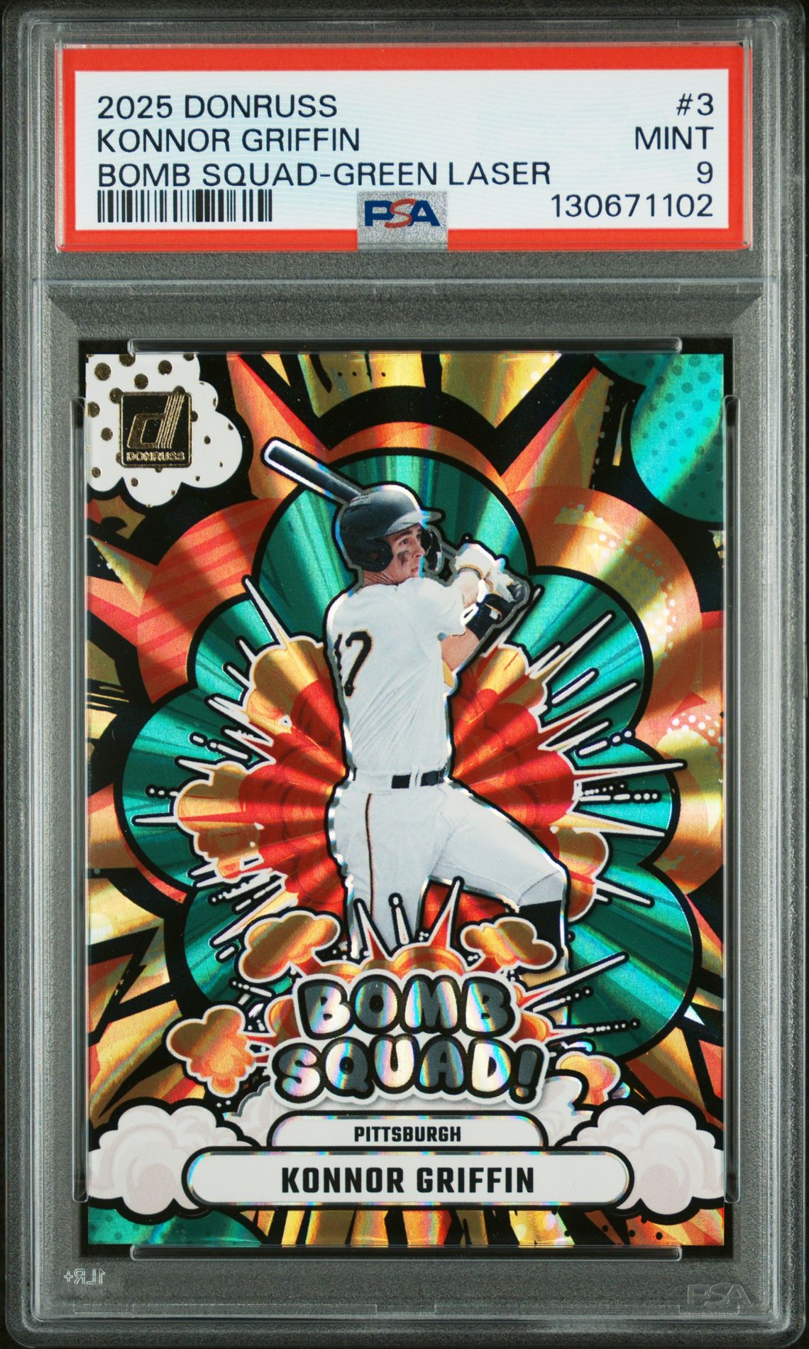 2025 Panini Donruss Bomb Squad Konnor Griffin #3 (Bomb Squad-Green Laser) Mint 9 front