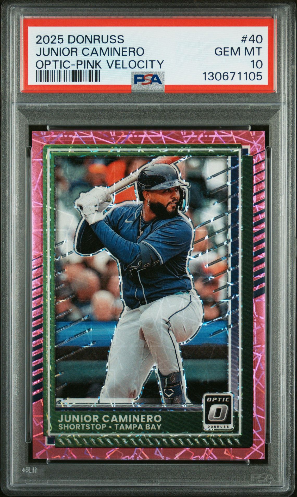 2025 Panini Donruss Junior Caminero #40 (Optic-Pink Velocity) Gem Mt 10 front