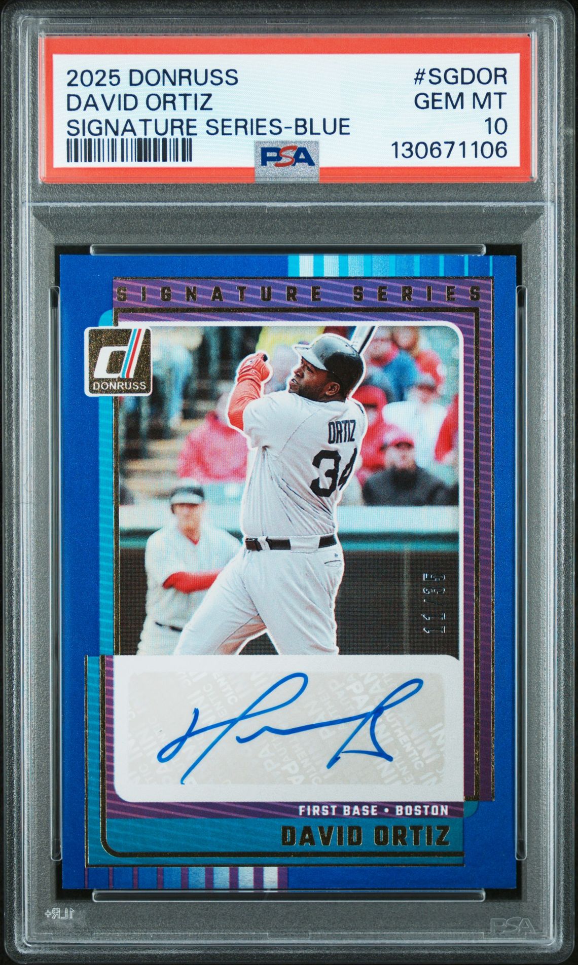 2025 Panini Donruss Signature Series David Ortiz #Sgdor (Signature Series-Blue) Gem Mt 10 front