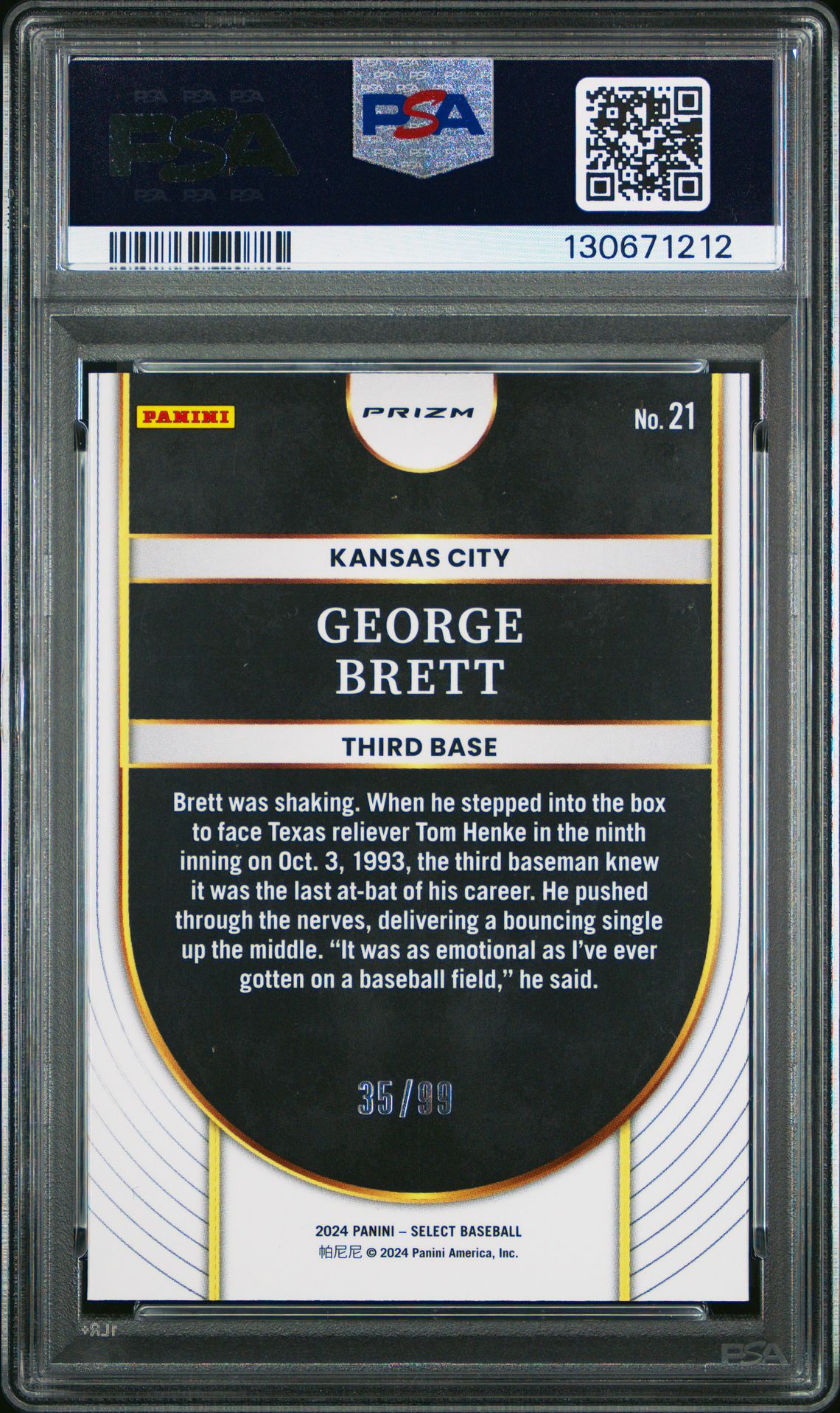 2024 Panini Select Icons George Brett #21 (Icons-Red Prizm) Gem Mt 10 back