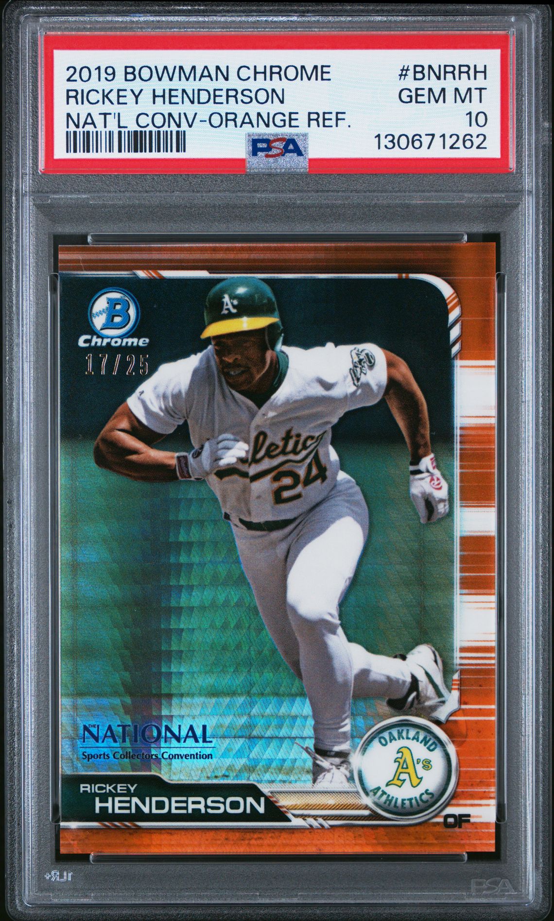 2019 Bowman Chrome National Convention Rickey Henderson #Bnrrh (Nat'l Conv-Orange Ref.) Gem Mt 10 front