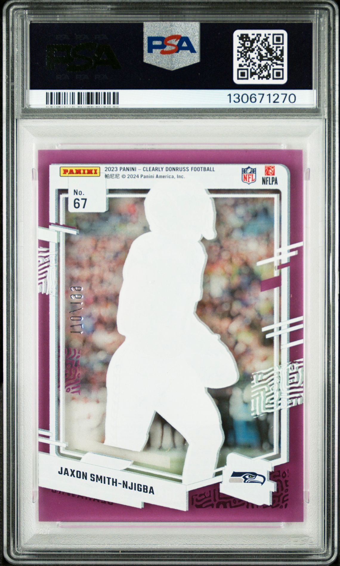 2023 Panini Clearly Donruss Jaxon Smith-Njigba #67 (Purple) Mint 9 back