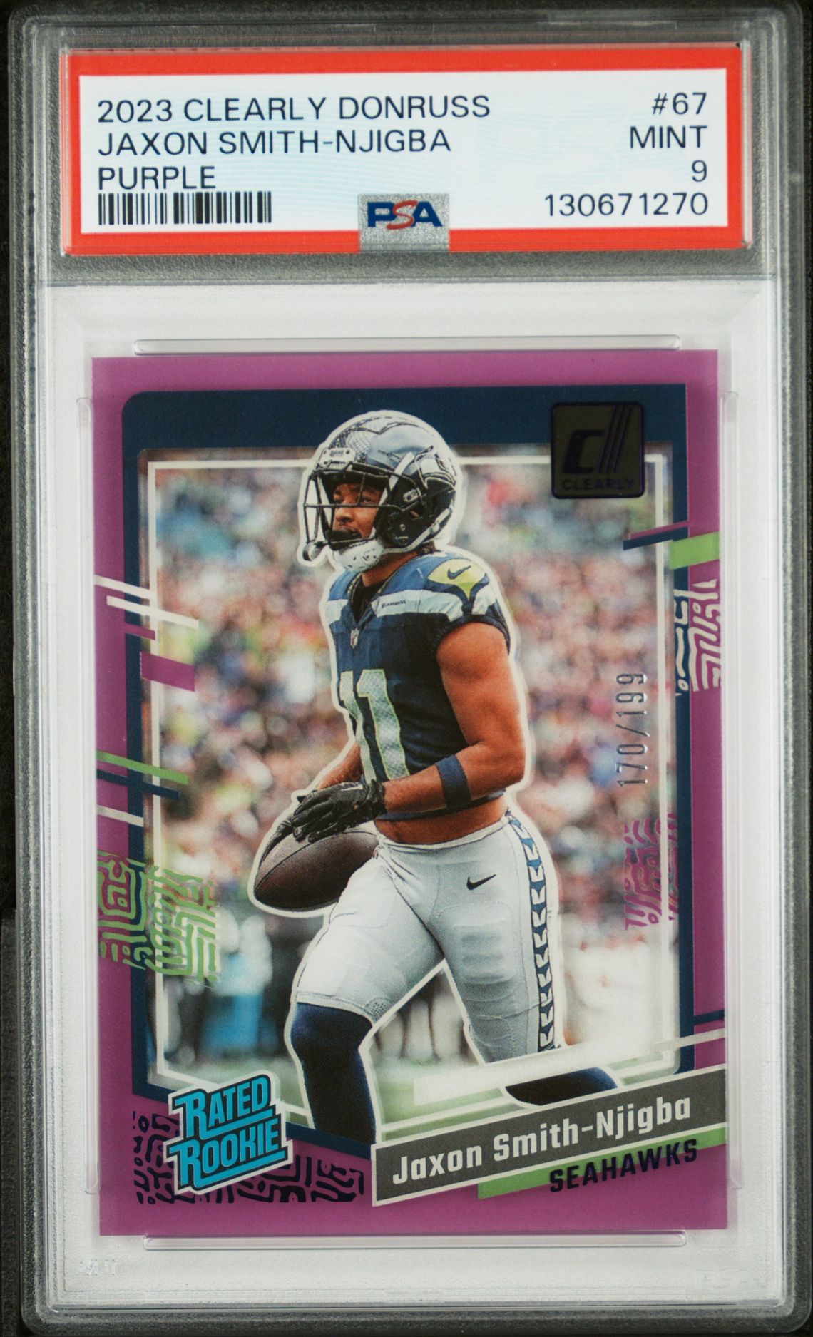 2023 Panini Clearly Donruss Jaxon Smith-Njigba #67 (Purple) Mint 9 front