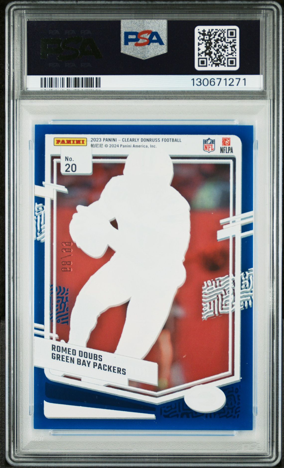 2023 Panini Clearly Donruss Romeo Doubs #20 (Blue) Mint 9 back