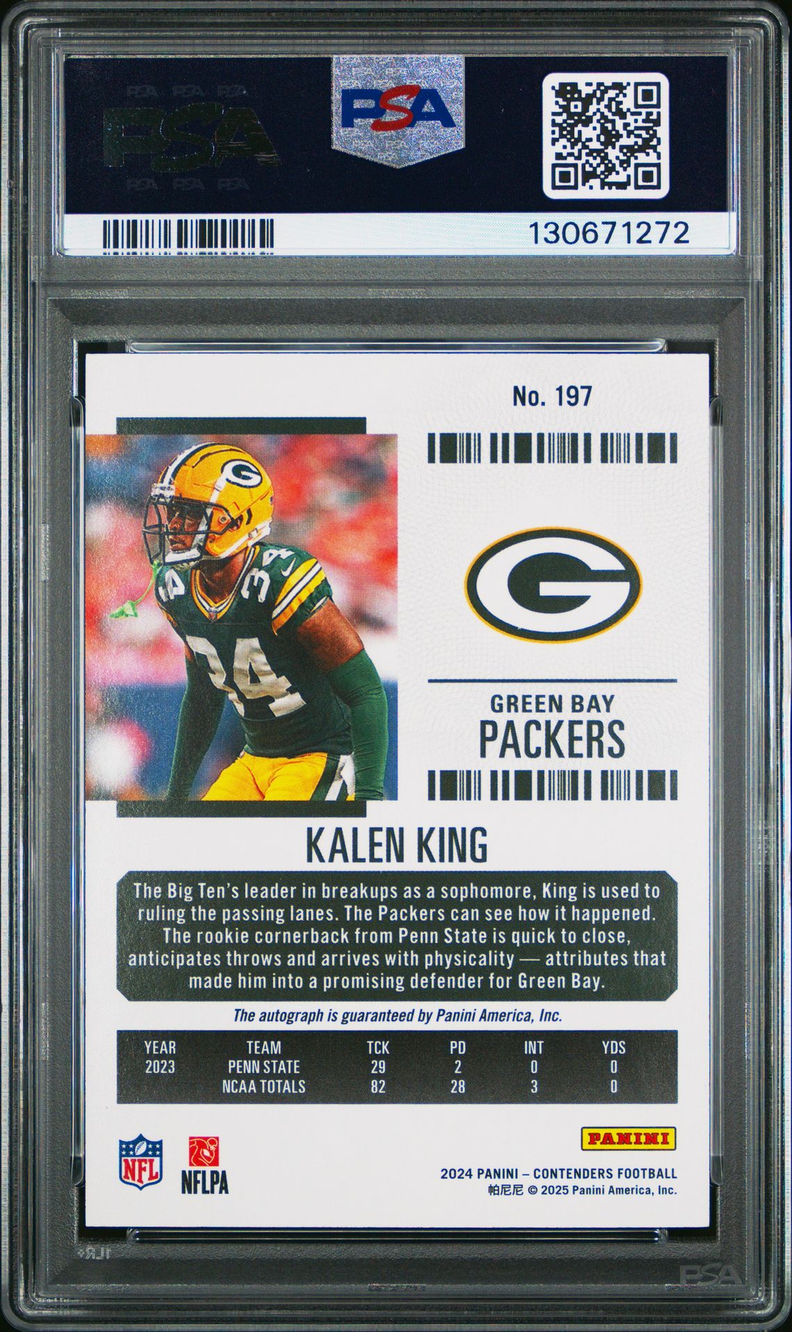 2024 Panini Contenders Kalen King #197 (Autograph) Gem Mt 10 back