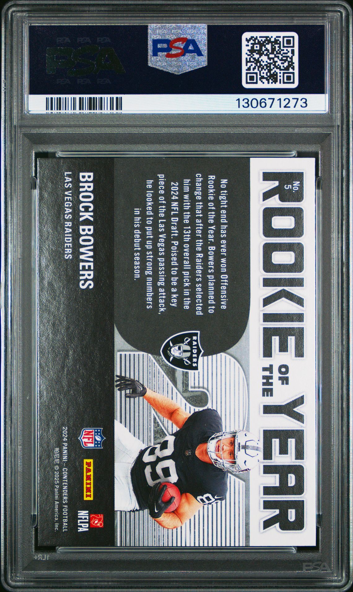 2024 Panini Contenders Rookie Of The Year Contenders Brock Bowers #5 Mint 9 back