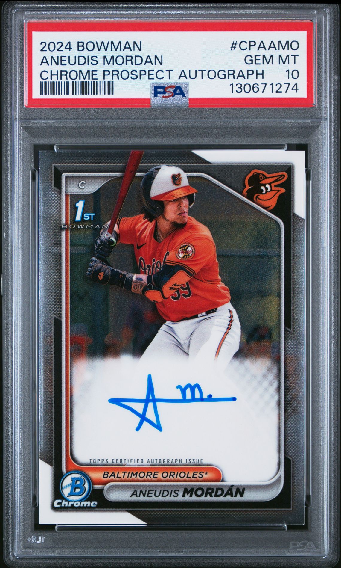 2024 Bowman Chrome Prospect Autographs Aneudis Mordan #Cpaamo Gem Mt 10 front