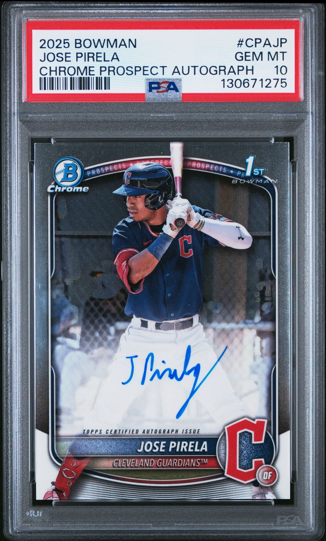 2025 Bowman Chrome Prospect Autographs Jose Pirela #Cpajp Gem Mt 10 front