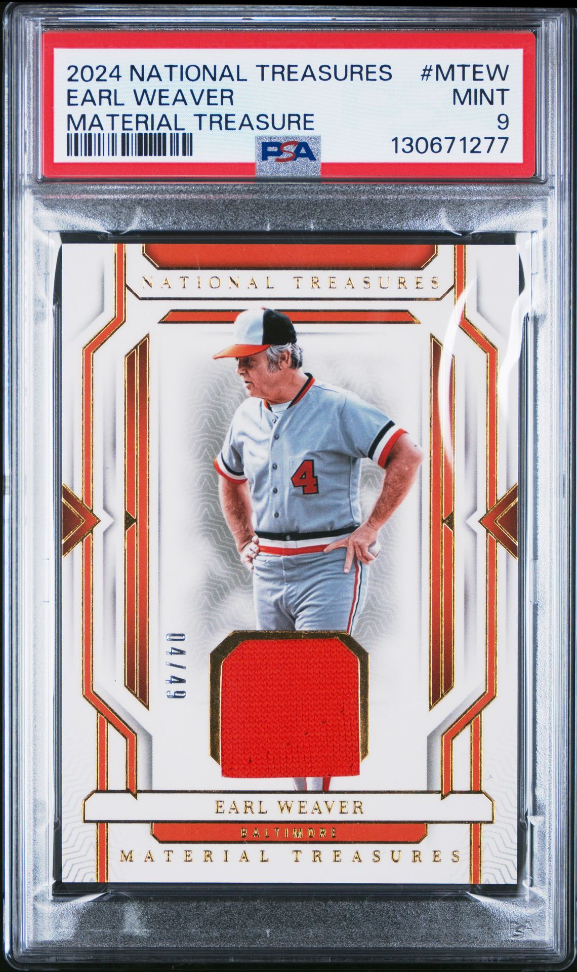 2024 Panini National Treasures Material Treasures Earl Weaver #Mtew Mint 9 front