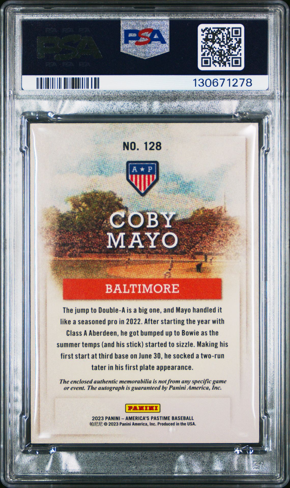 2024 Panini National Treasures Update Coby Mayo #128 (Upd-'23 Am Pstm Rk Au Rl-Red) Mint 9 back