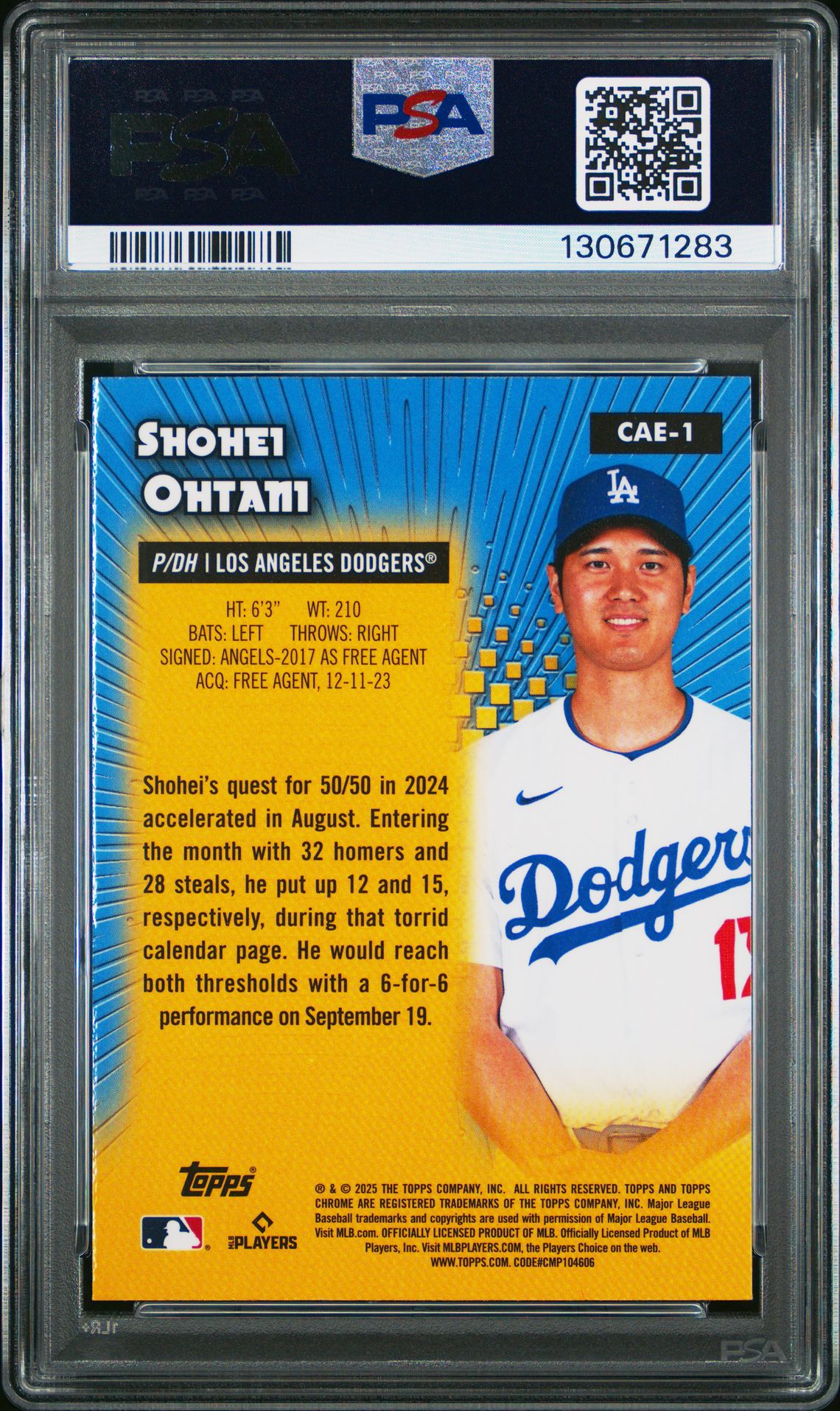 2025 Topps Chrome All Etch Shohei Ohtani #Cae1 Gem Mt 10 back