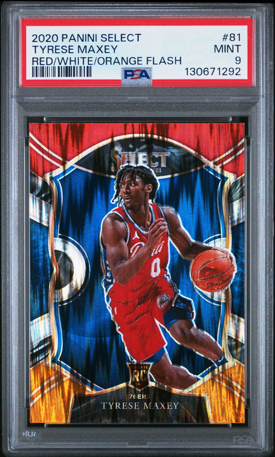 2020 Panini Select Tyrese Maxey #81 (Red/White/Orange Flash) Mint 9 front