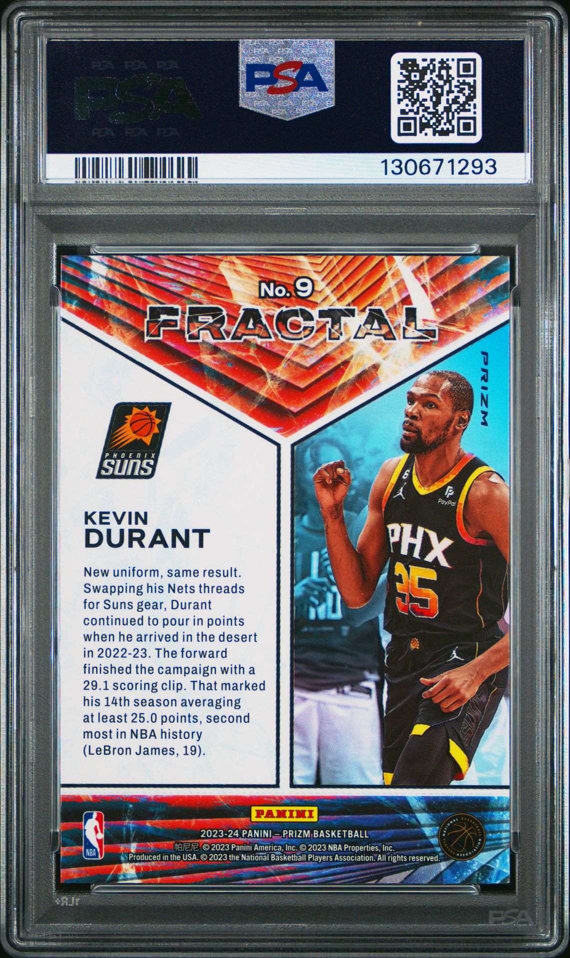 2023 Panini Prizm Fractal Kevin Durant #9 (Fractal-Fast Break) Gem Mt 10 back