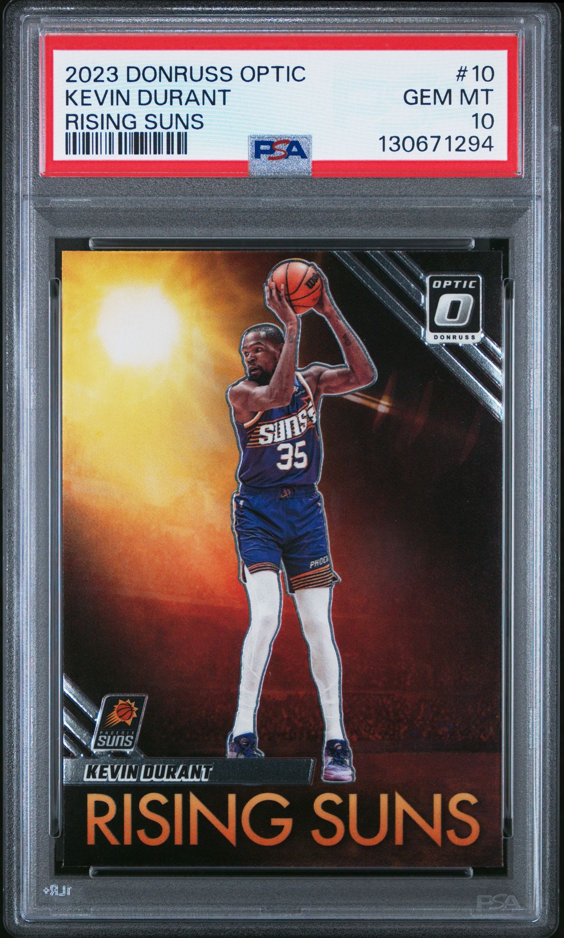 2023 Panini Donruss Optic Rising Suns Kevin Durant #10 Gem Mt 10 front