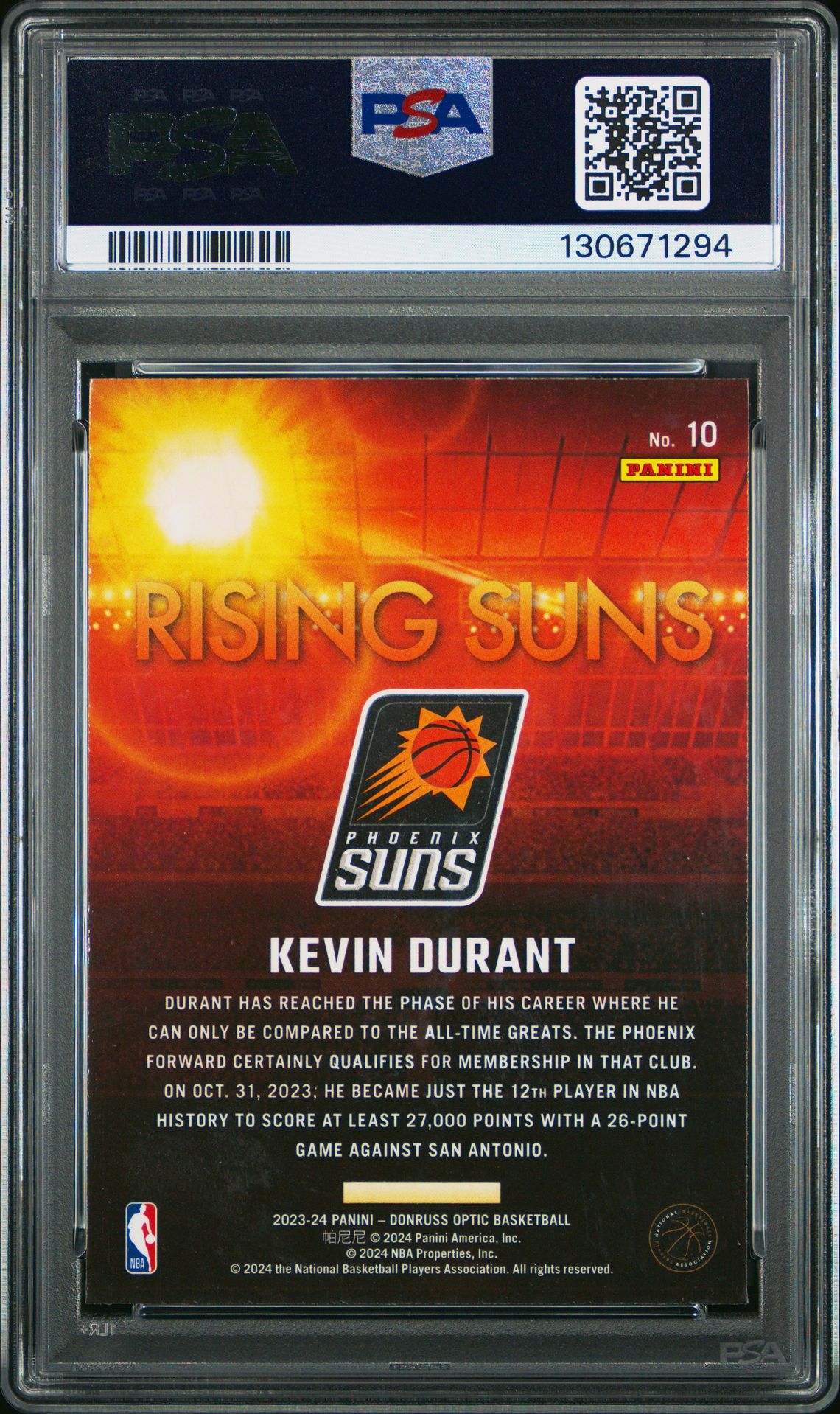 2023 Panini Donruss Optic Rising Suns Kevin Durant #10 Gem Mt 10 back