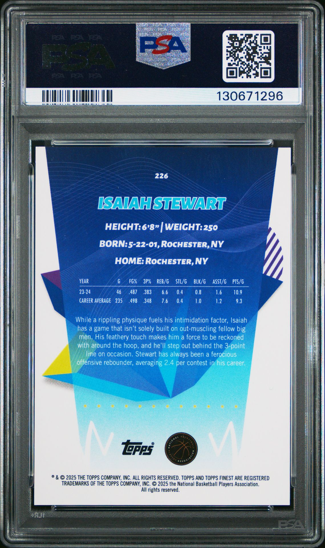 2024 Topps Finest Isaiah Stewart #226 (Purple Geometric) Gem Mt 10 back