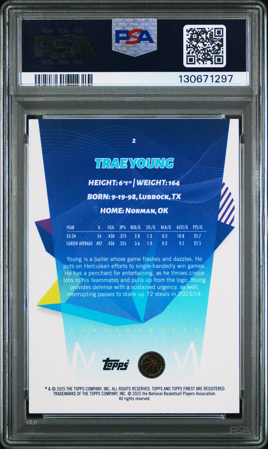 2024 Topps Finest Trae Young #2 (Blue Geometric) Mint 9 back