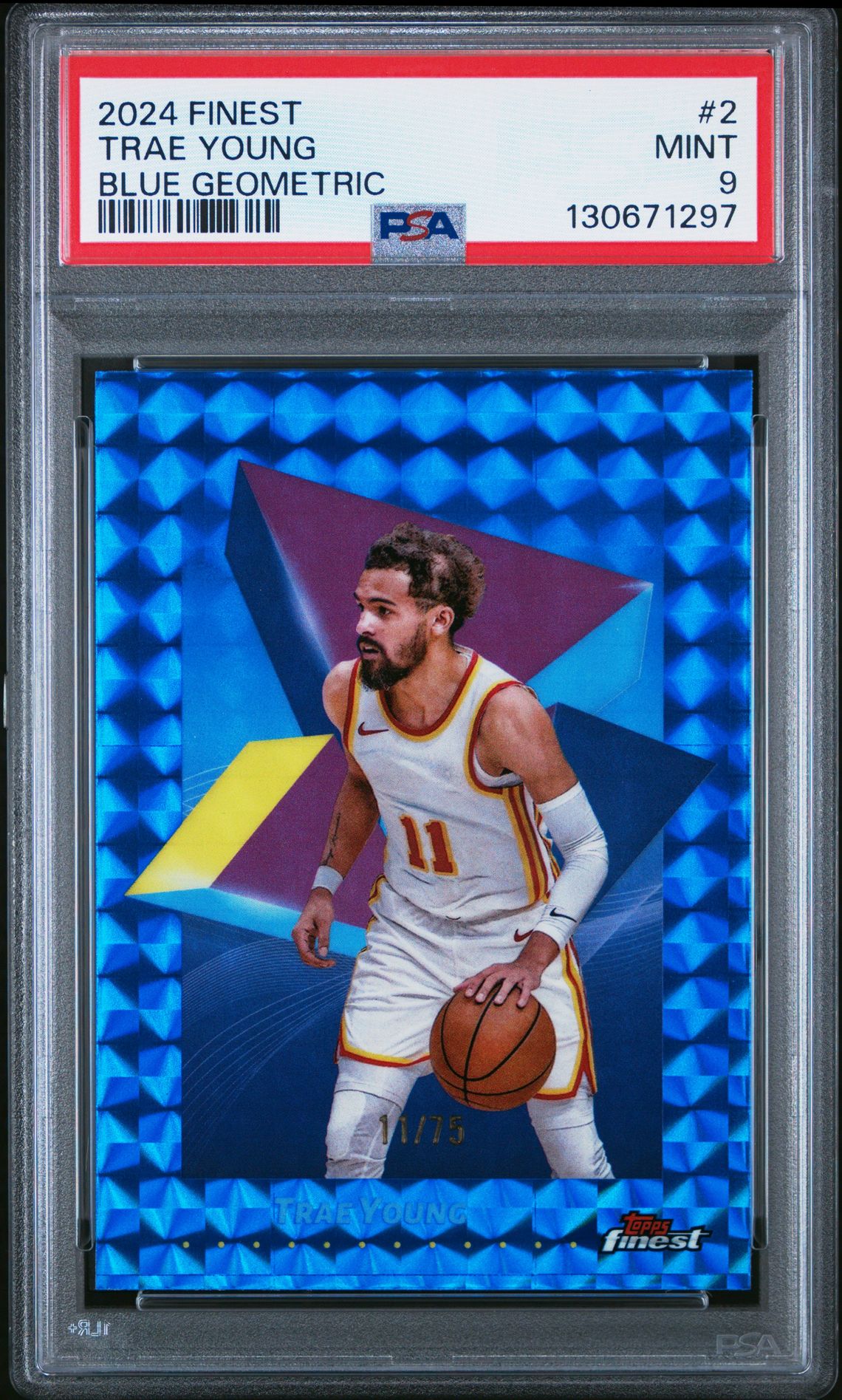 2024 Topps Finest Trae Young #2 (Blue Geometric) Mint 9 front