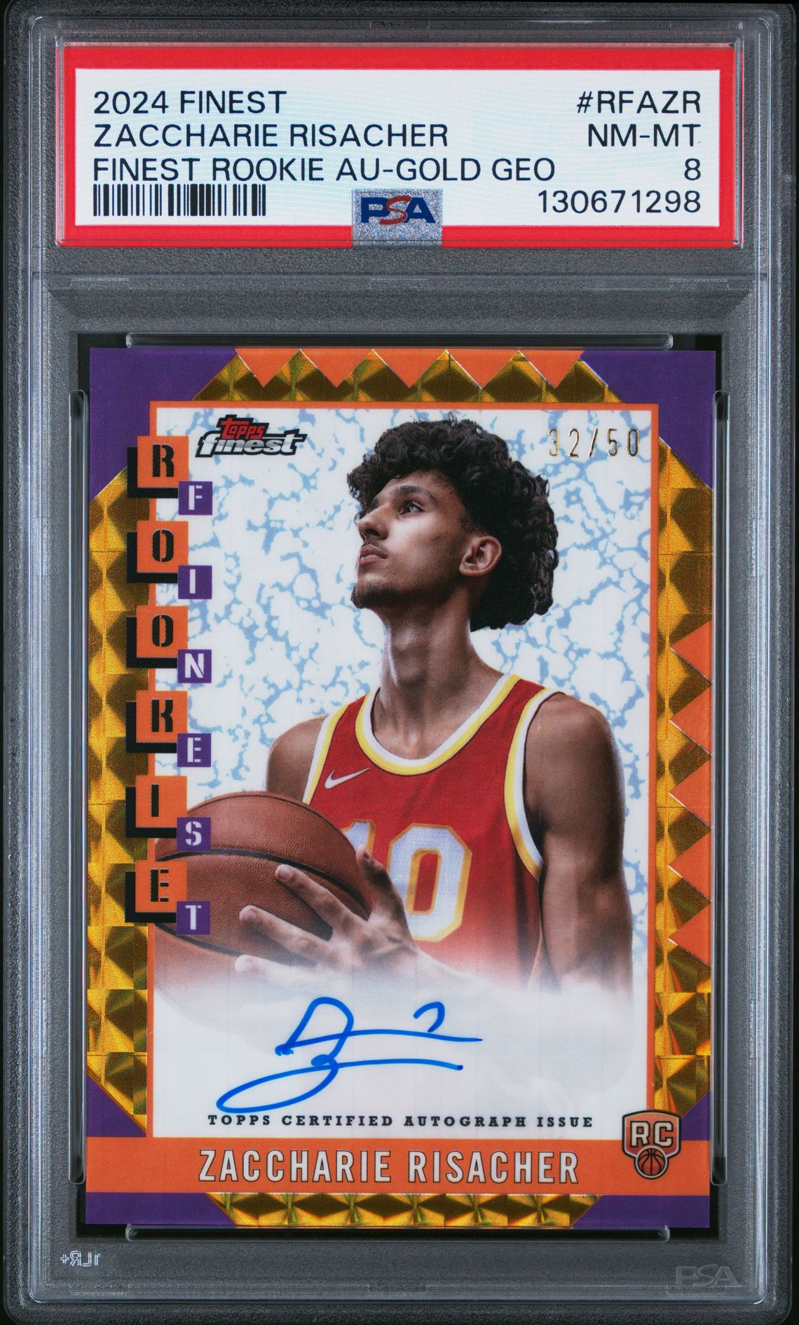 2024 Topps Finest Rookie Finest Autographs Zaccharie Risacher #Rfazr (Rookie Finest Au-Gold Geo) Nm-Mt 8 front