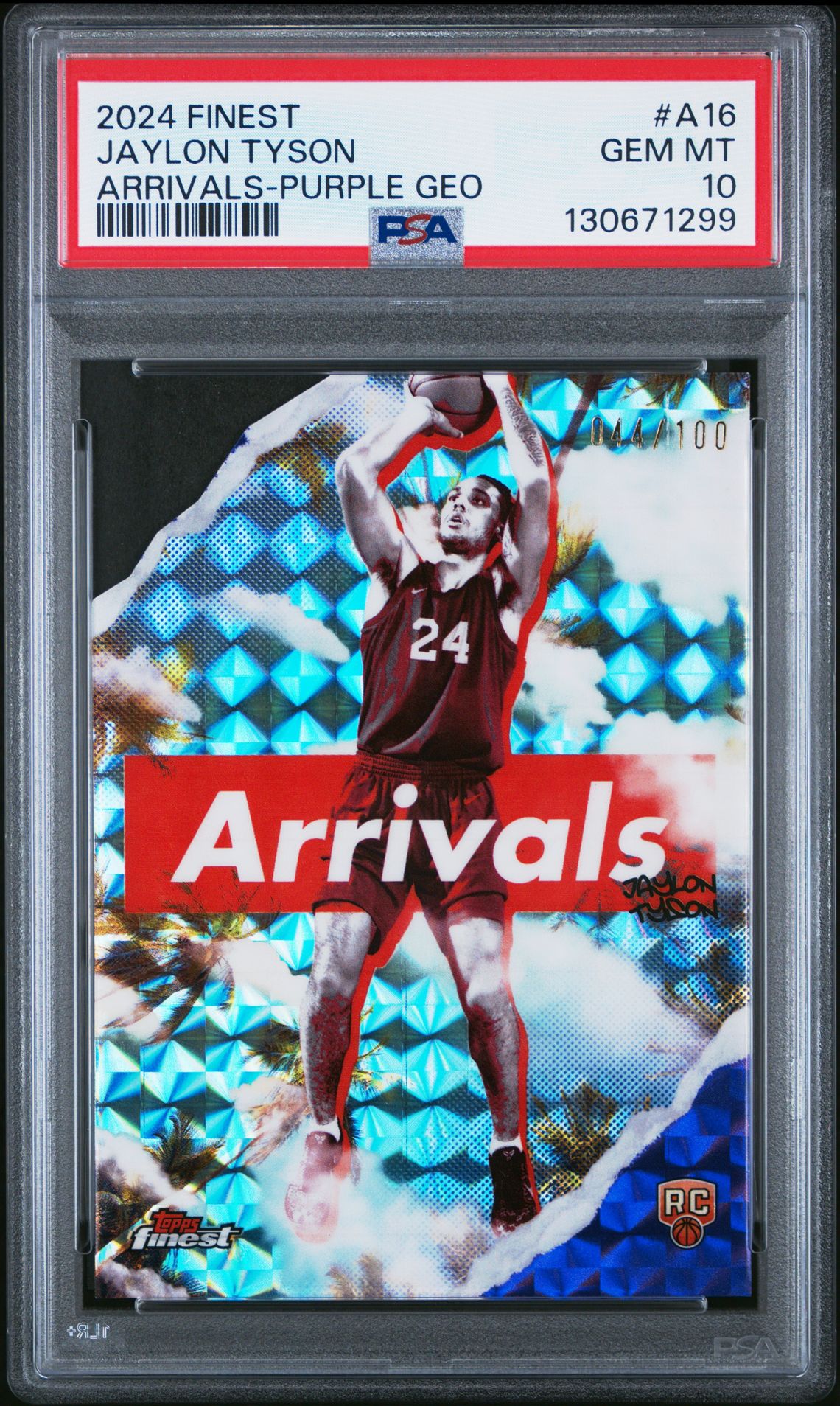 2024 Topps Finest Arrivals Jaylon Tyson #A16 (Arrivals-Purple Geo) Gem Mt 10 front