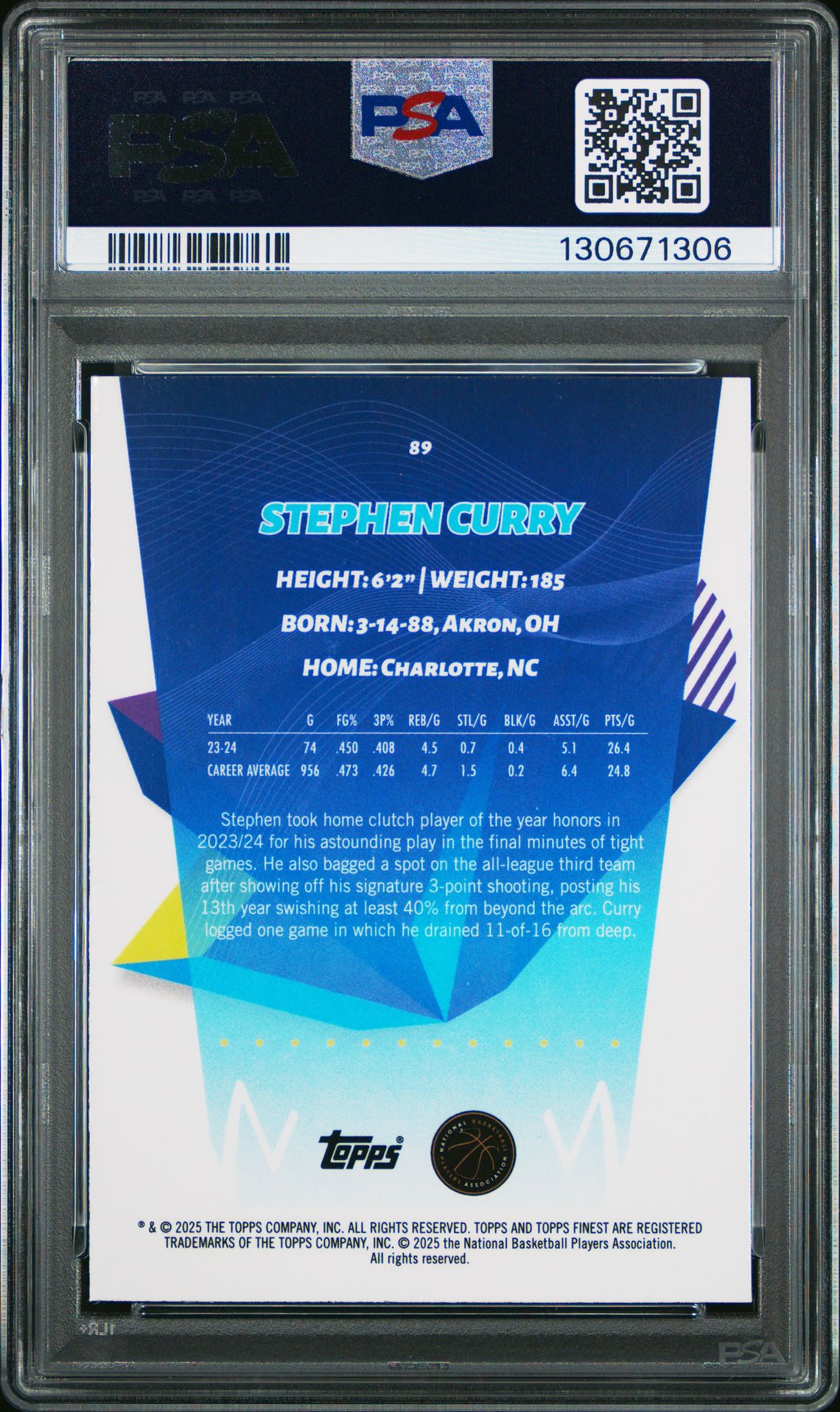 2024 Topps Finest Stephen Curry #89 (Green Geometric) Gem Mt 10 back