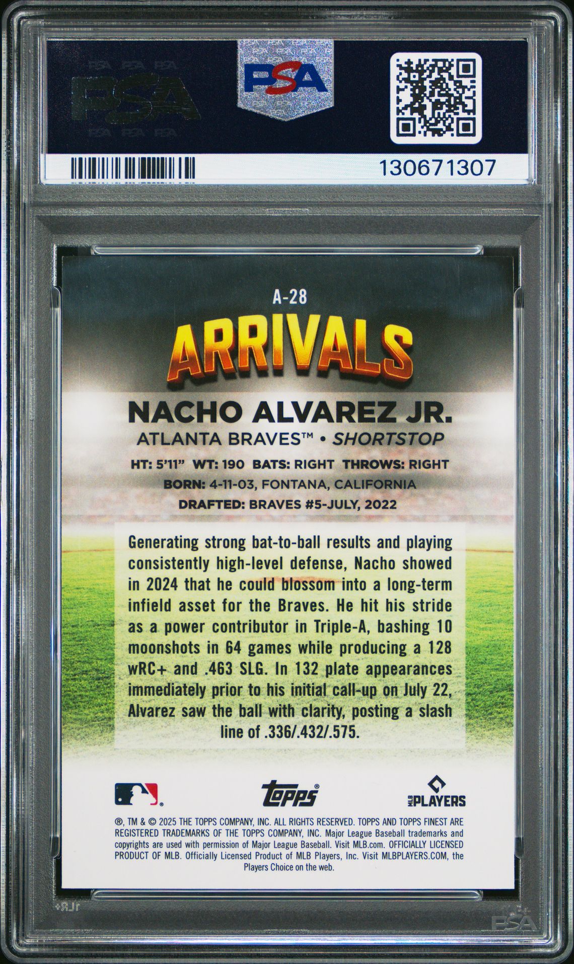 2025 Topps Finest Arrivals Nacho Alvarez Jr. #A28 (Arrivals-Green Refractor) Mint 9 back