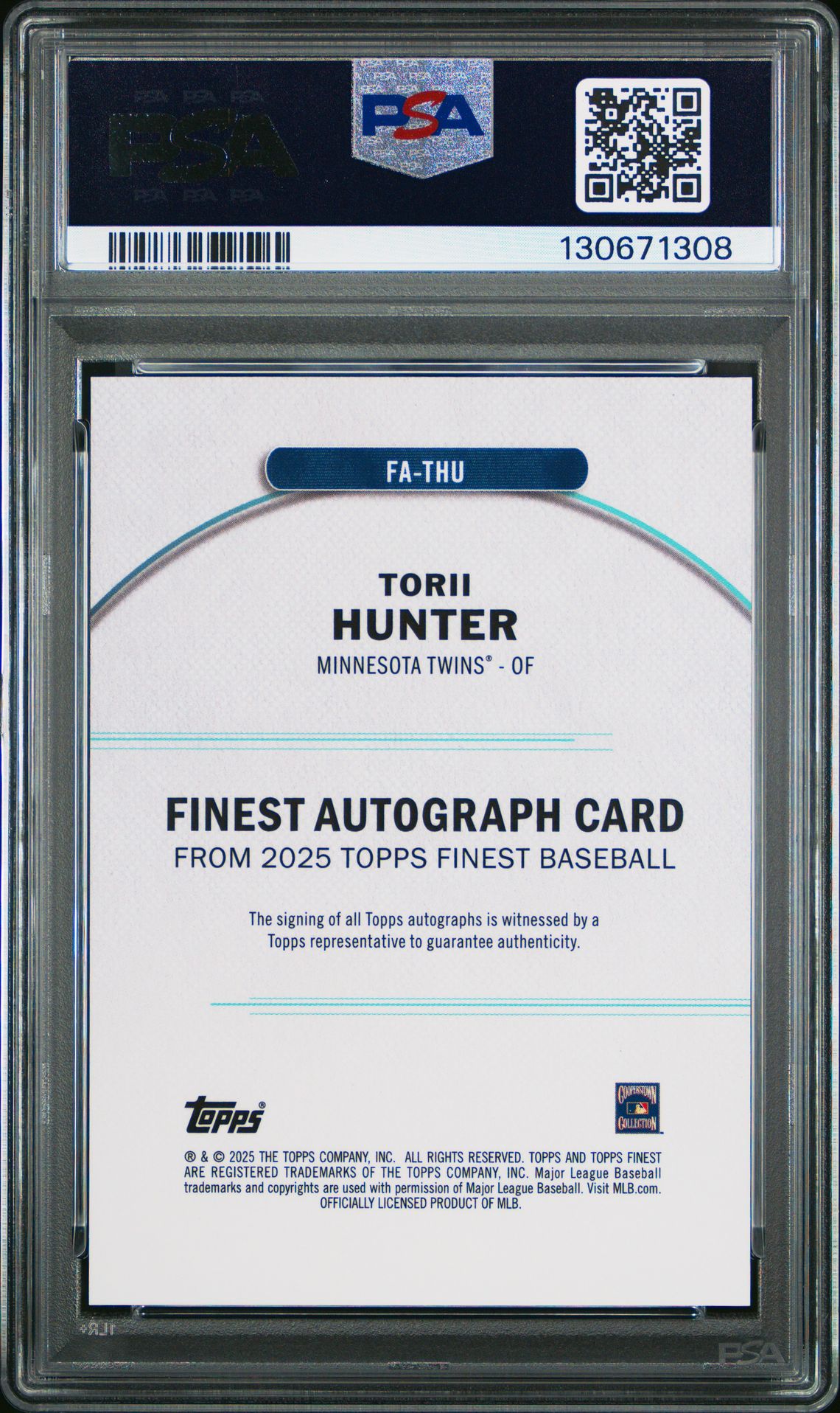 2025 Topps Finest Finest Autographs Torii Hunter #Thu (Finest Autograph-Green Ref) Mint 9 back