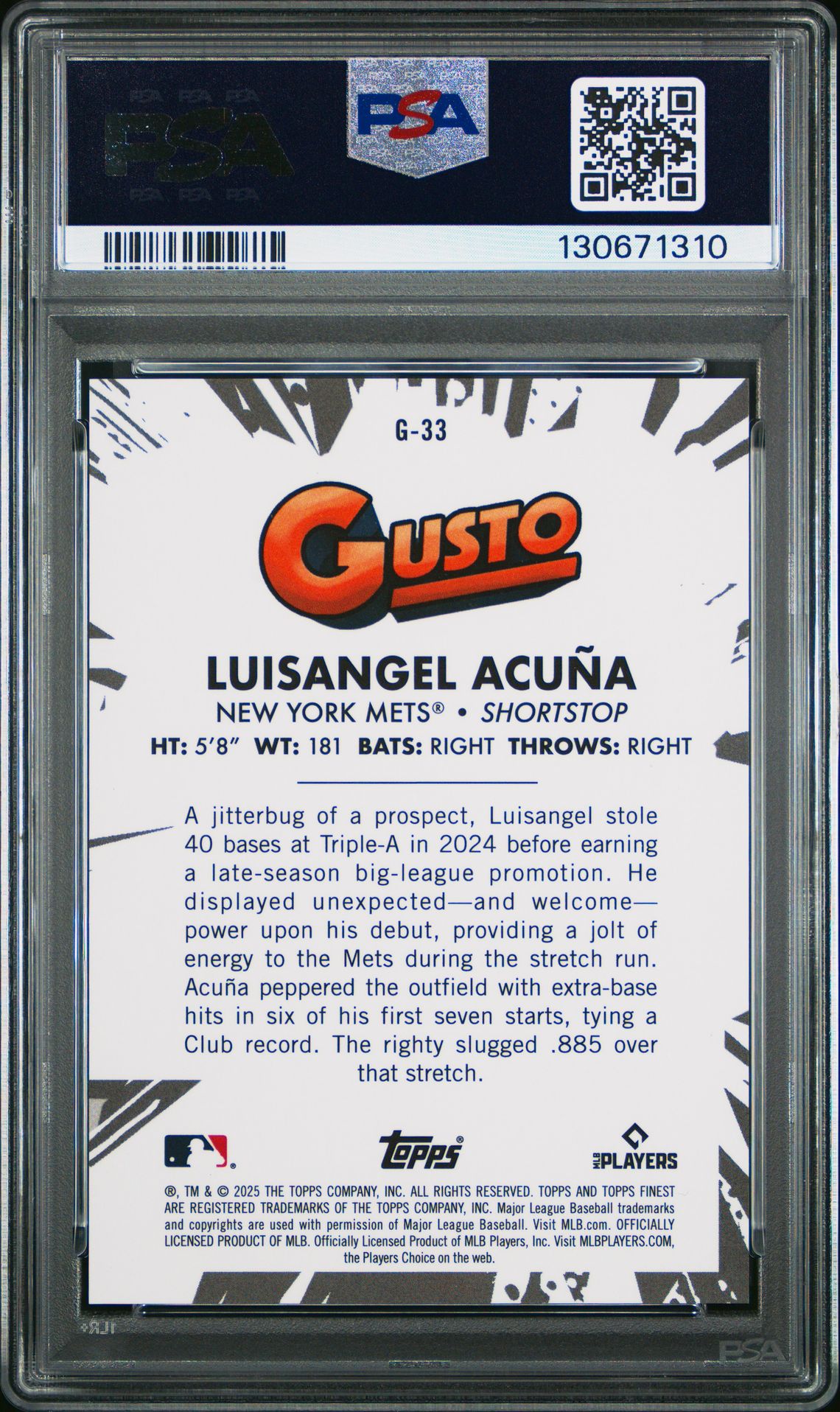 2025 Topps Finest Gusto Luisangel Acuna #G33 Mint 9 back
