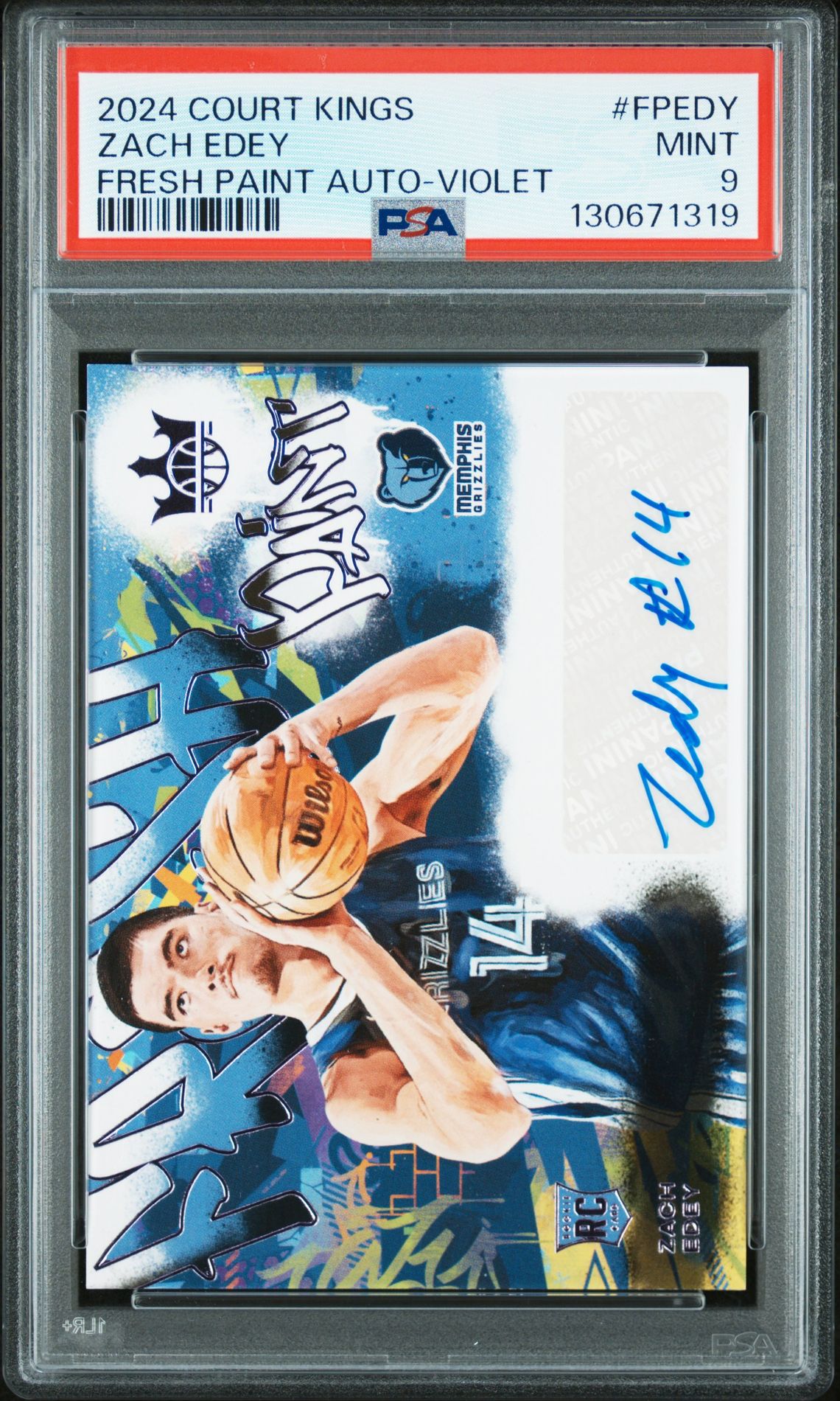 2024 Panini Court Kings Fresh Paint Autographs Zach Edey #Fpedy (Fresh Paint Auto-Violet) Mint 9 front
