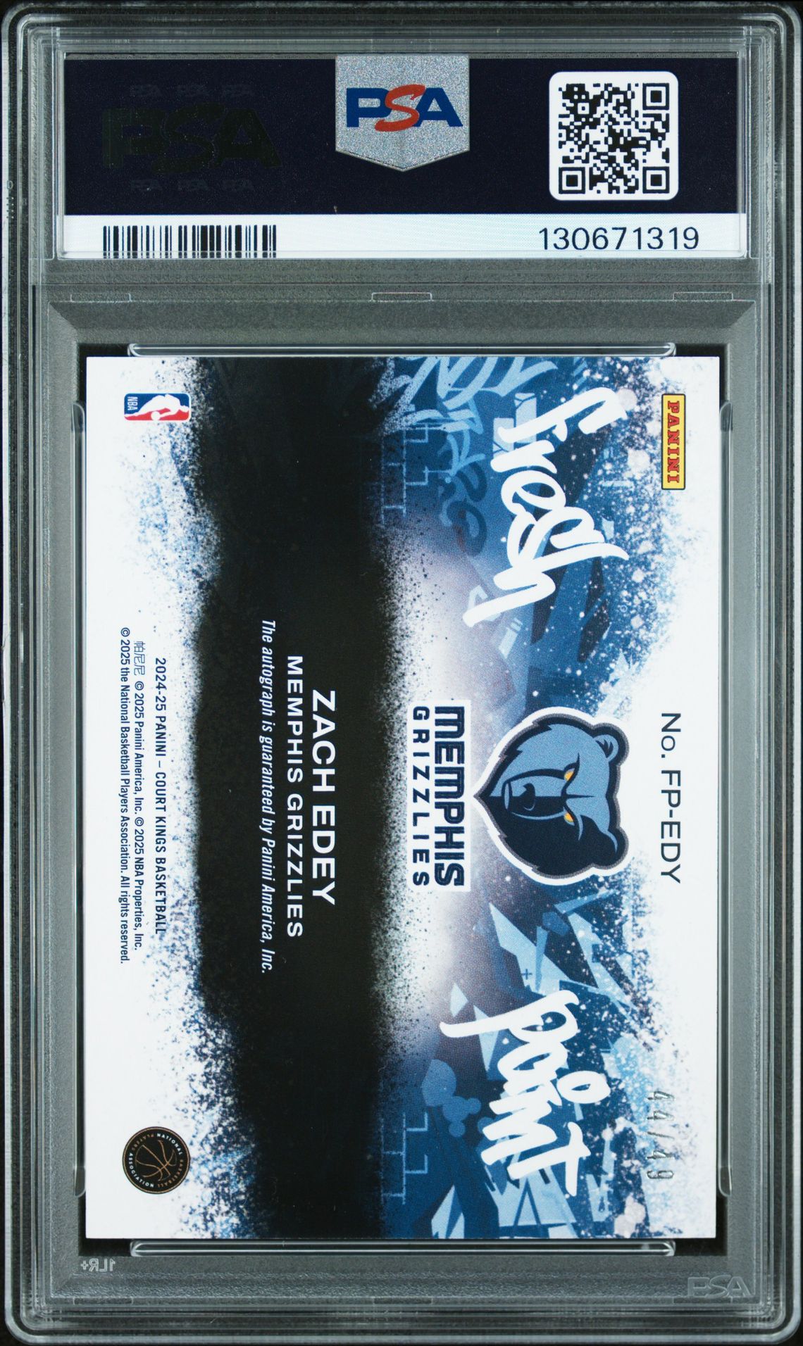 2024 Panini Court Kings Fresh Paint Autographs Zach Edey #Fpedy (Fresh Paint Auto-Violet) Mint 9 back