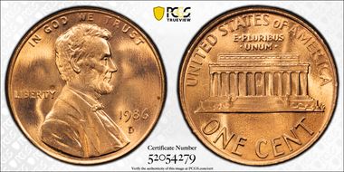 1986-D 1C MS67RD