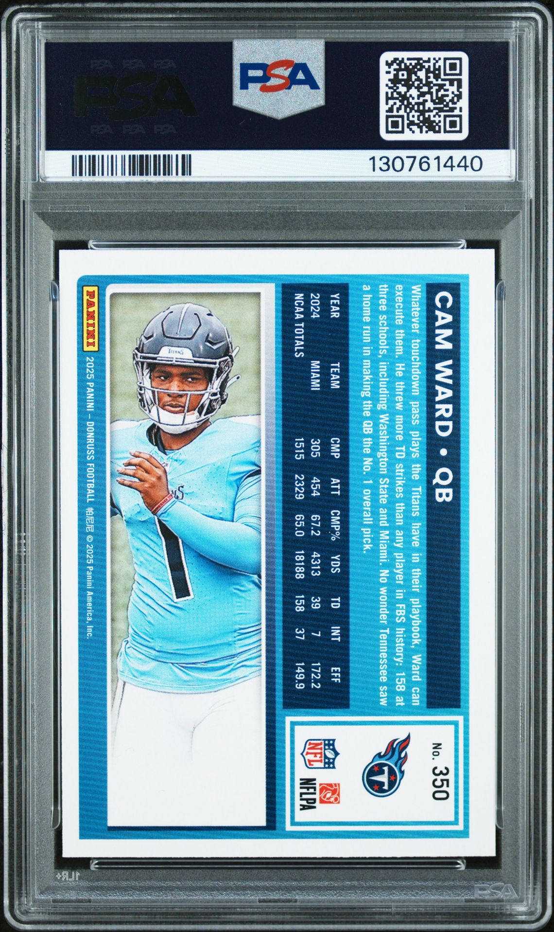 2025 Panini Donruss Cam Ward #350 Mint 9 back