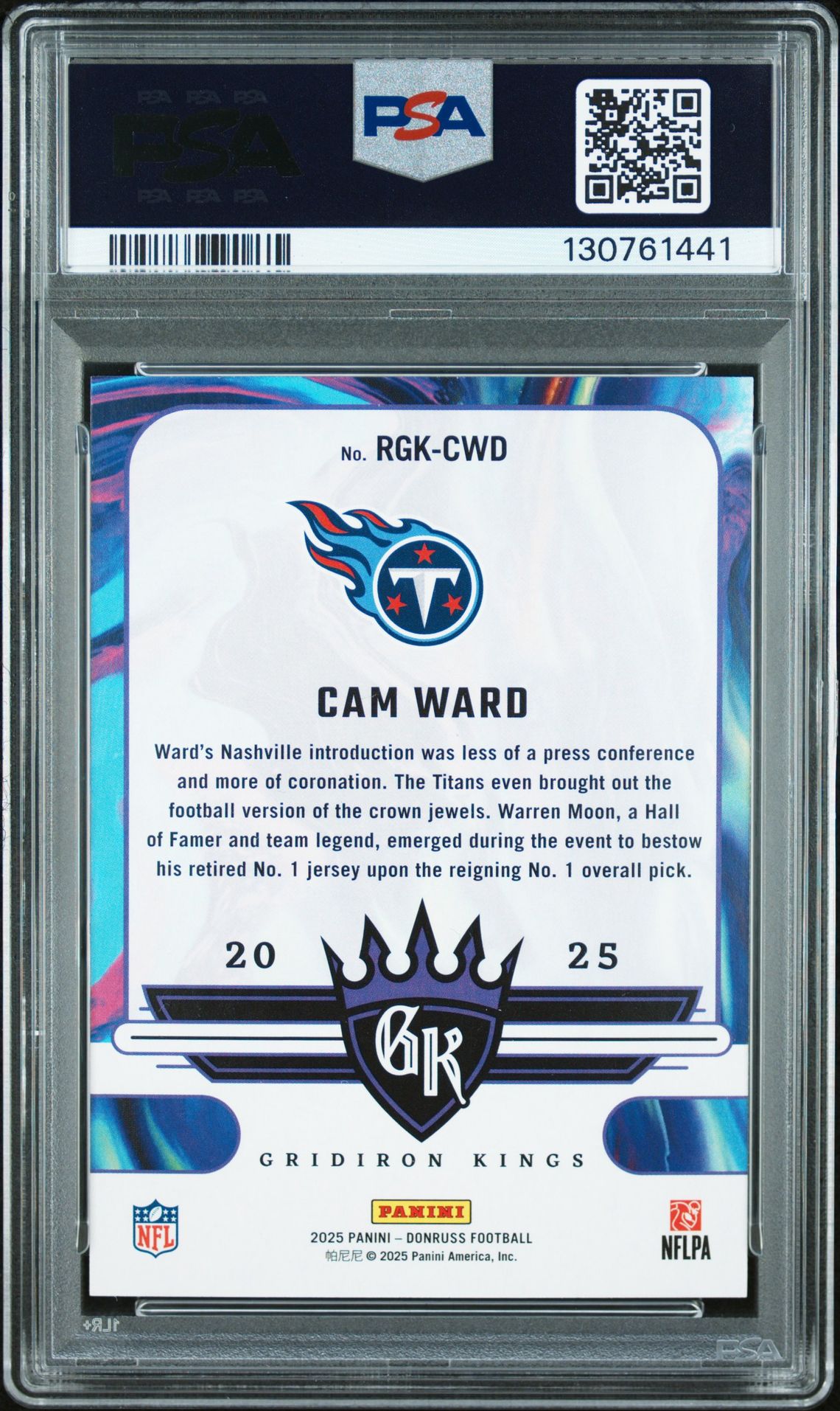 2025 Panini Donruss Rookie Gridiron Kings Cam Ward #Rgk-Cwd Gem Mt 10 back