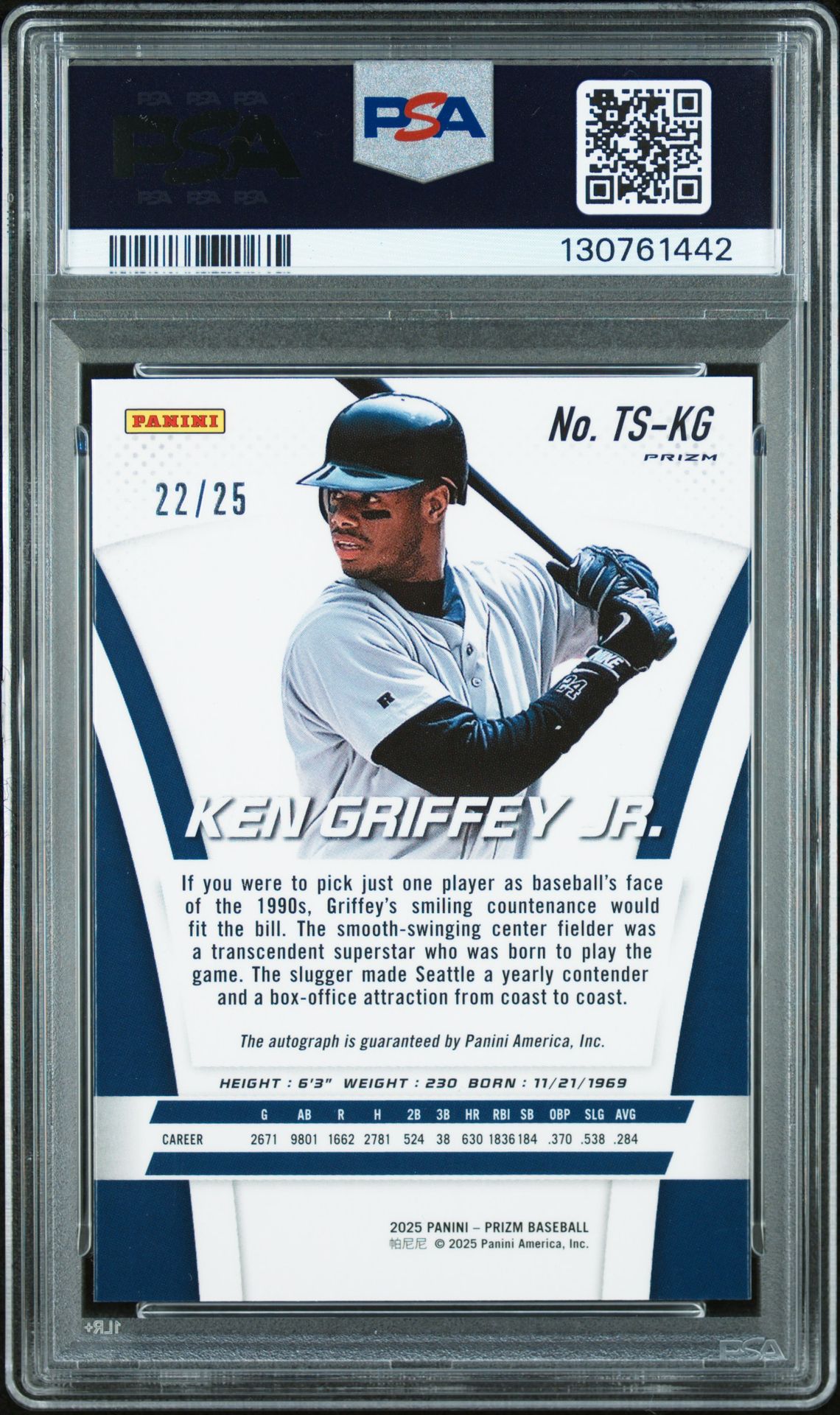 2025 Panini Prizm Throwback Signatures Ken Griffey Jr. #Ts-Kg (Throwback Sig-Mojo Prizm) Gem Mt 10 back