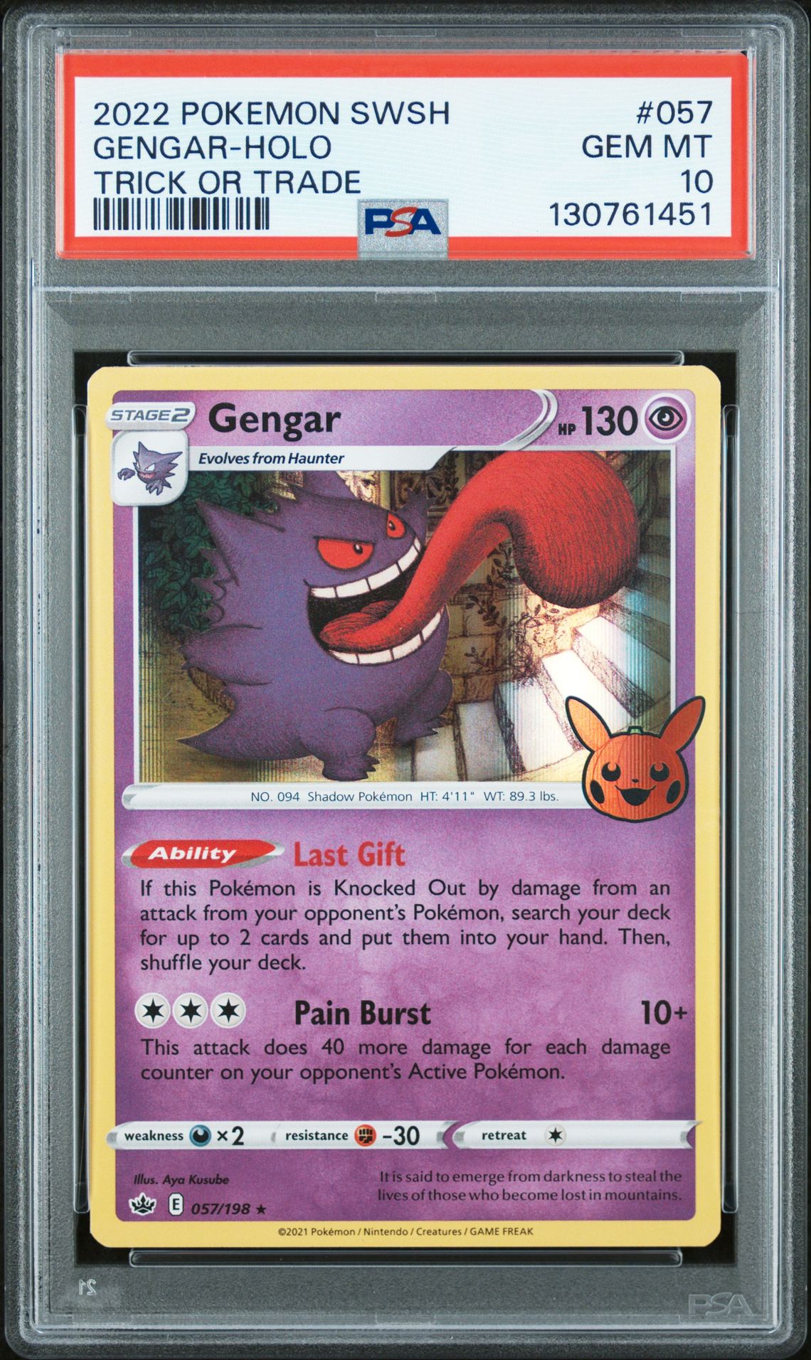 2021 Pokemon Sword & Shield Chilling Reign Gengar-Holo #057 (Trick Or Trade) Gem Mt 10 front