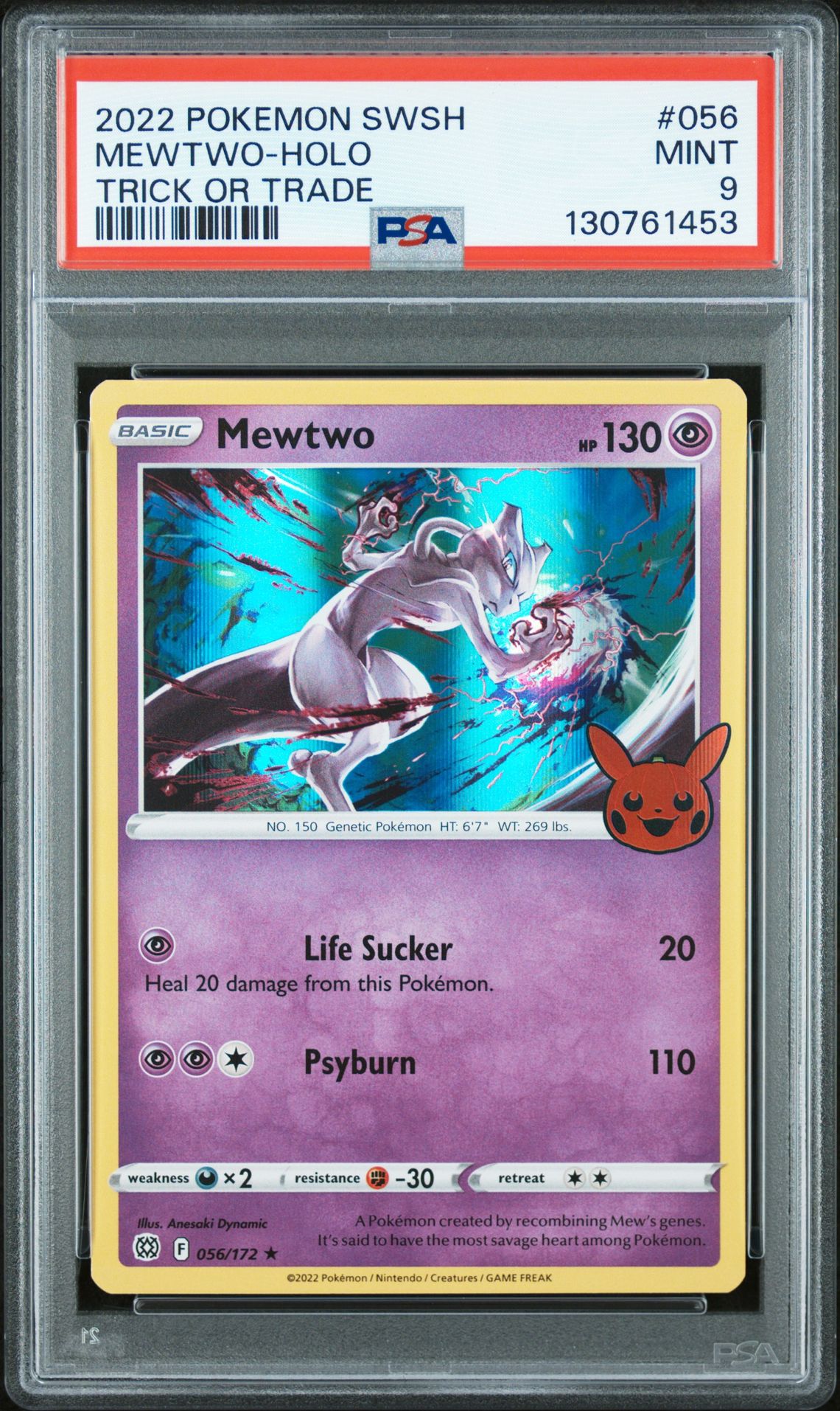 2022 Pokemon Sword & Shield Brilliant Stars Mewtwo-Holo #056 (Trick Or Trade) Mint 9 front